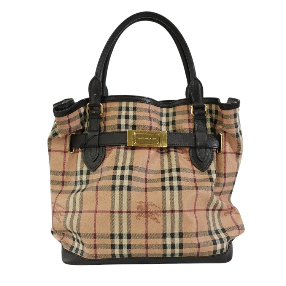 Pre-owned Burberry Haymarket Check Golderton Tote Bag Beige