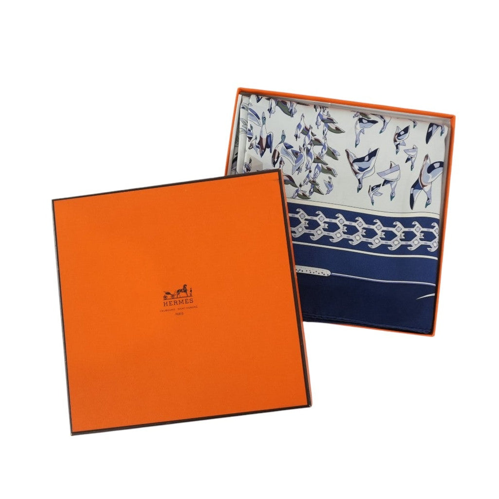 Pre-owned Hermes Scarf with Box Blue and White