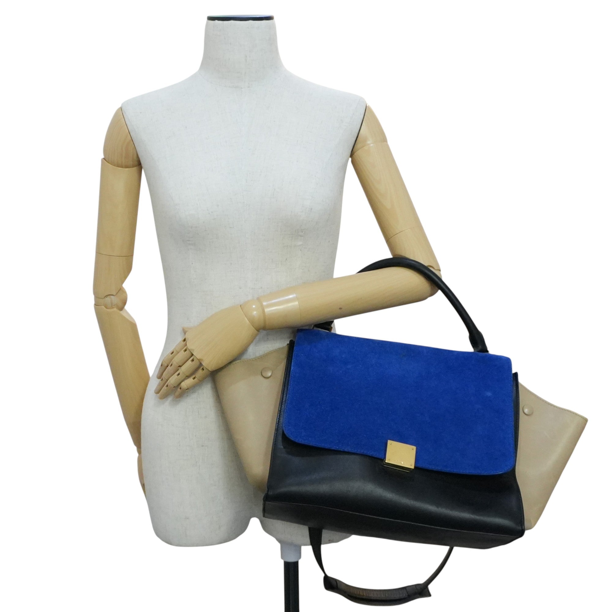 Pre-owned Celine Trapeze Two Way Shoulder Bag Tricolor Blue