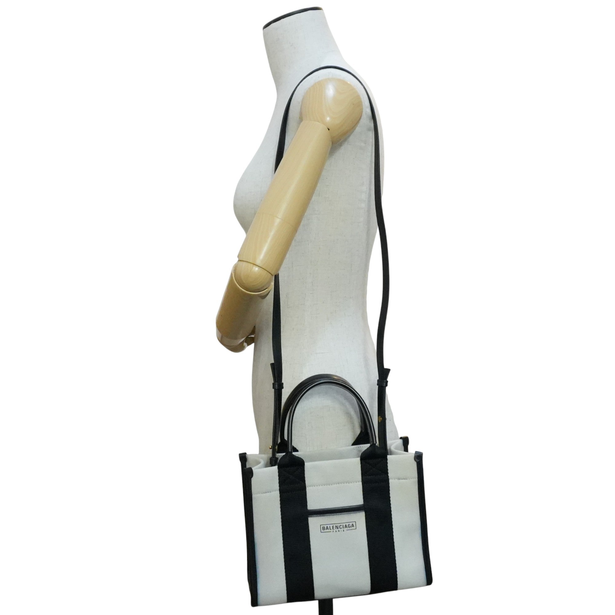 Pre-owned Balenciaga Two Way Small Handbag Black and White