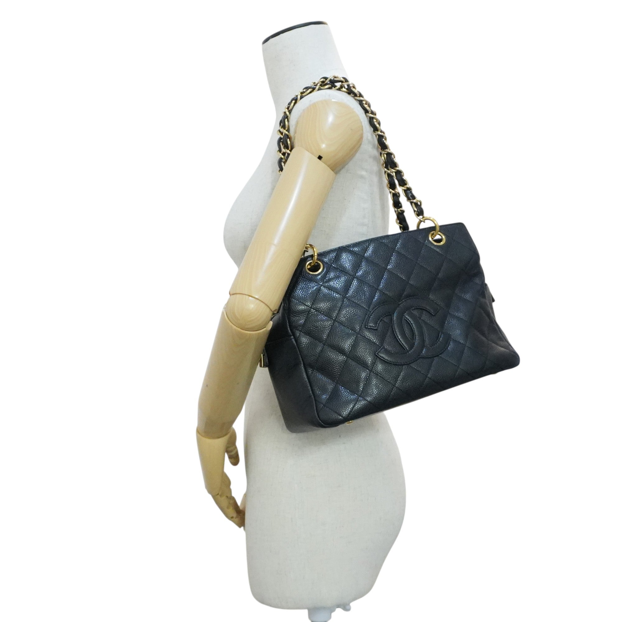 Pre-owned Chanel Caviar Skin PTT Chain Tote Bag Black