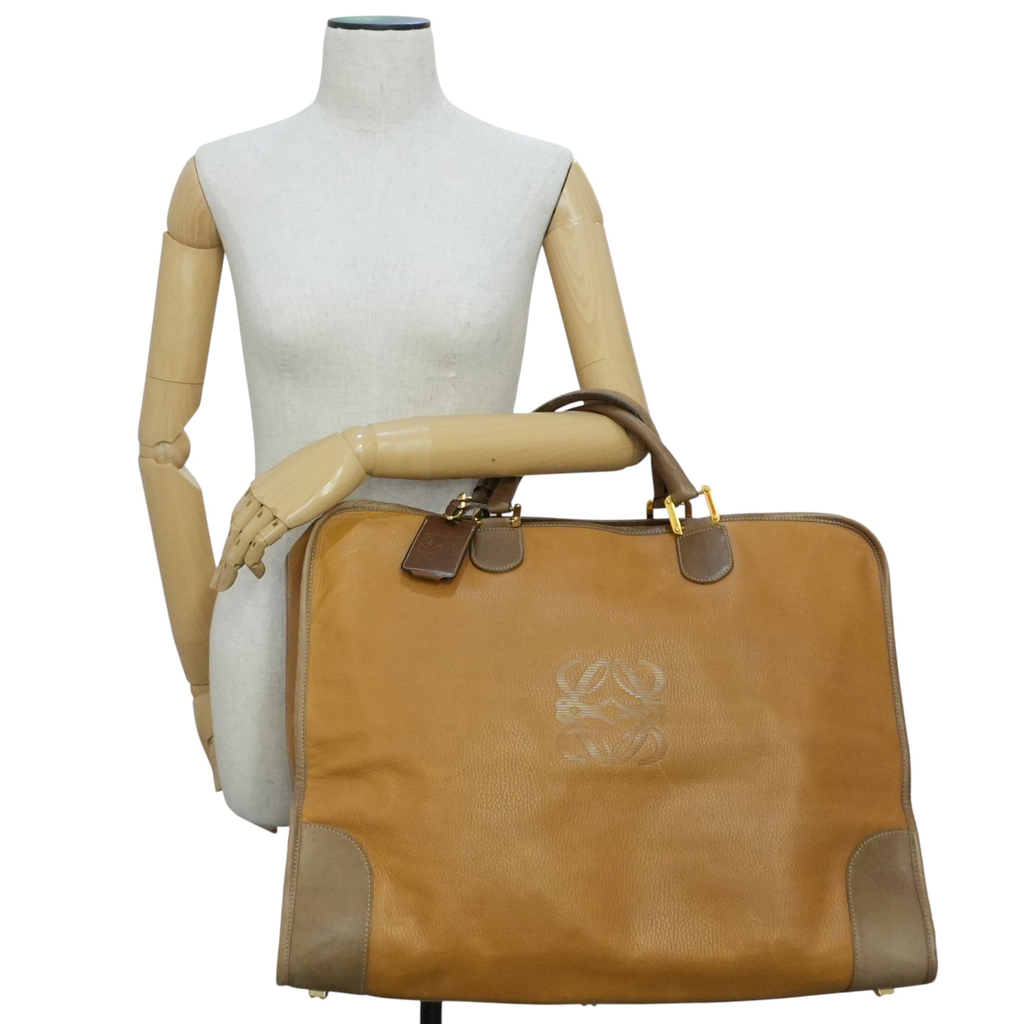 Pre-owned Loewe Amazona 50 Anagram Boston Travel Bag Beige