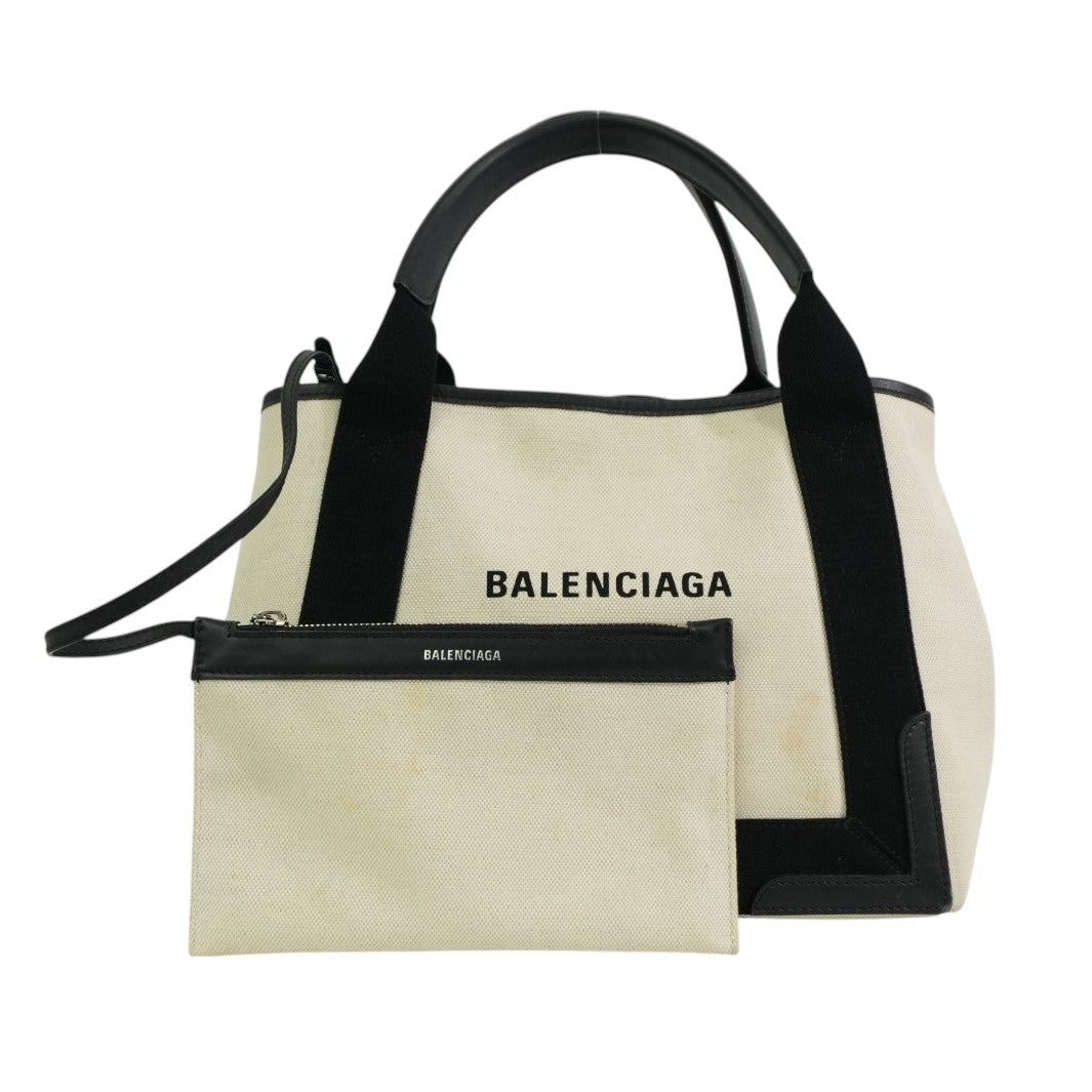 Pre-owned Balenciaga Navy Cabas Small Handbag Black and White