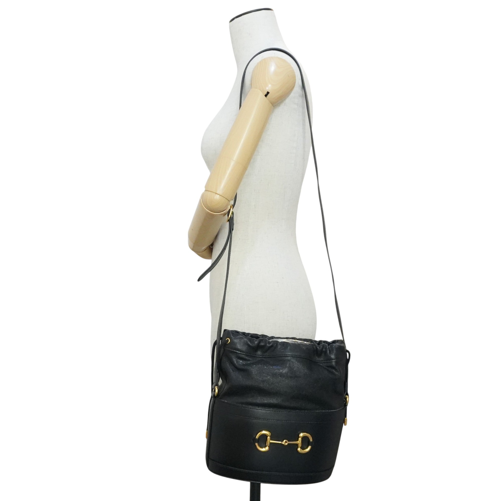 Pre-owned Gucci 1955 Horsebit Bucket Shoulder Bag Black