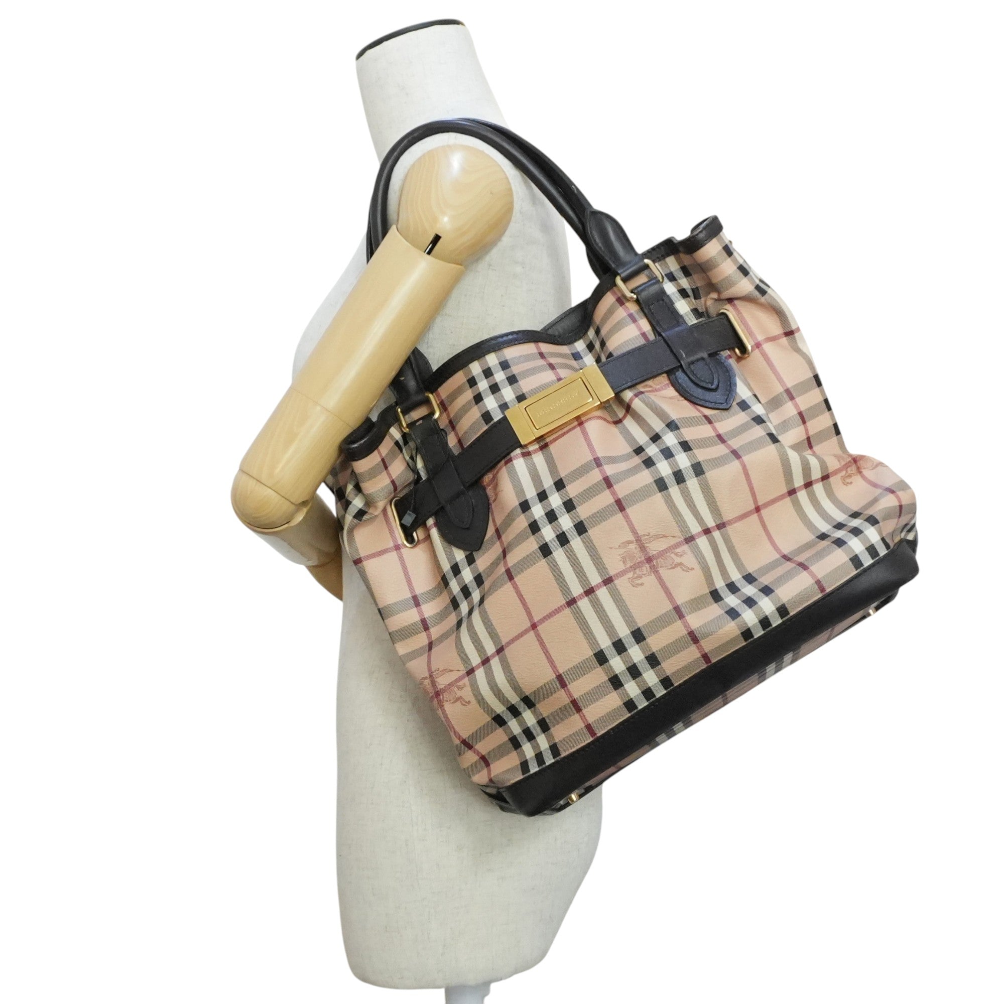 Pre-owned Burberry Haymarket Check Golderton Tote Bag Beige