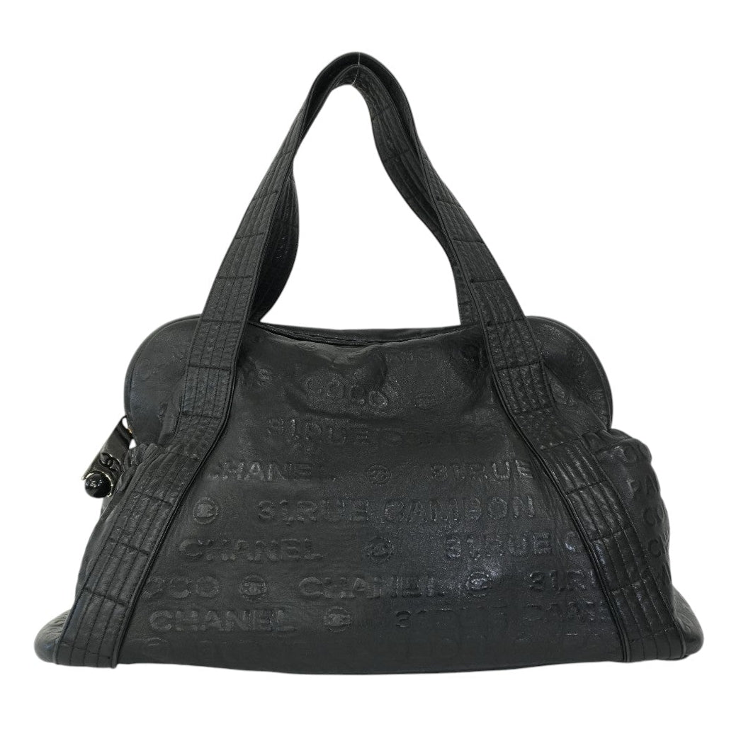 Pre-owned Chanel Lambskin Leather 31 Rue Cambon Embossed Tote Bag Black