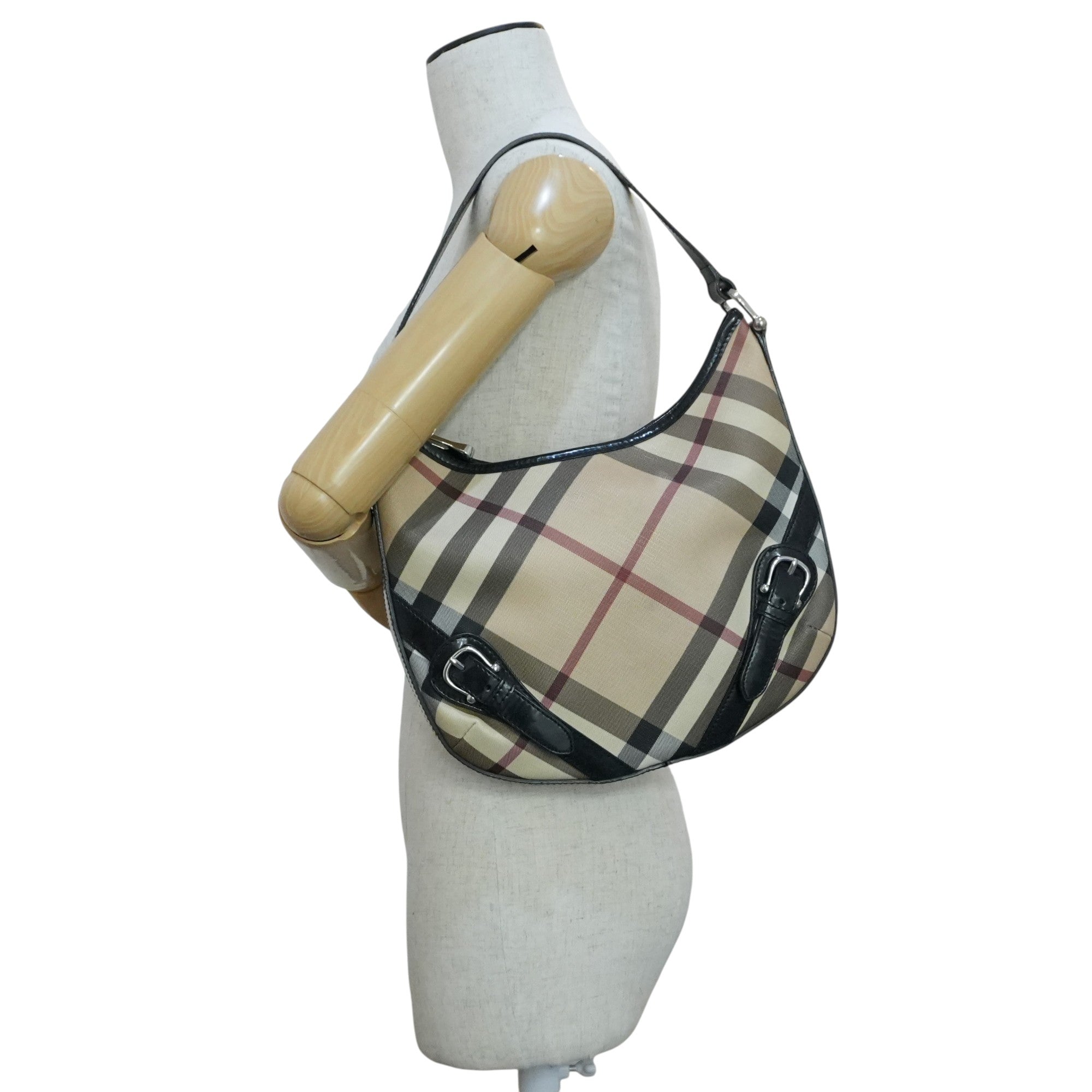 Pre-owned Burberry Nova Check Hobo Shoulder Bag Beige