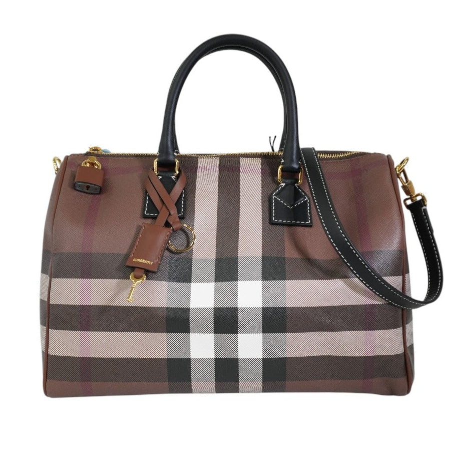 Pre-owned Burberry Two Way Medium Check Bowling Shoulder Bag Brown