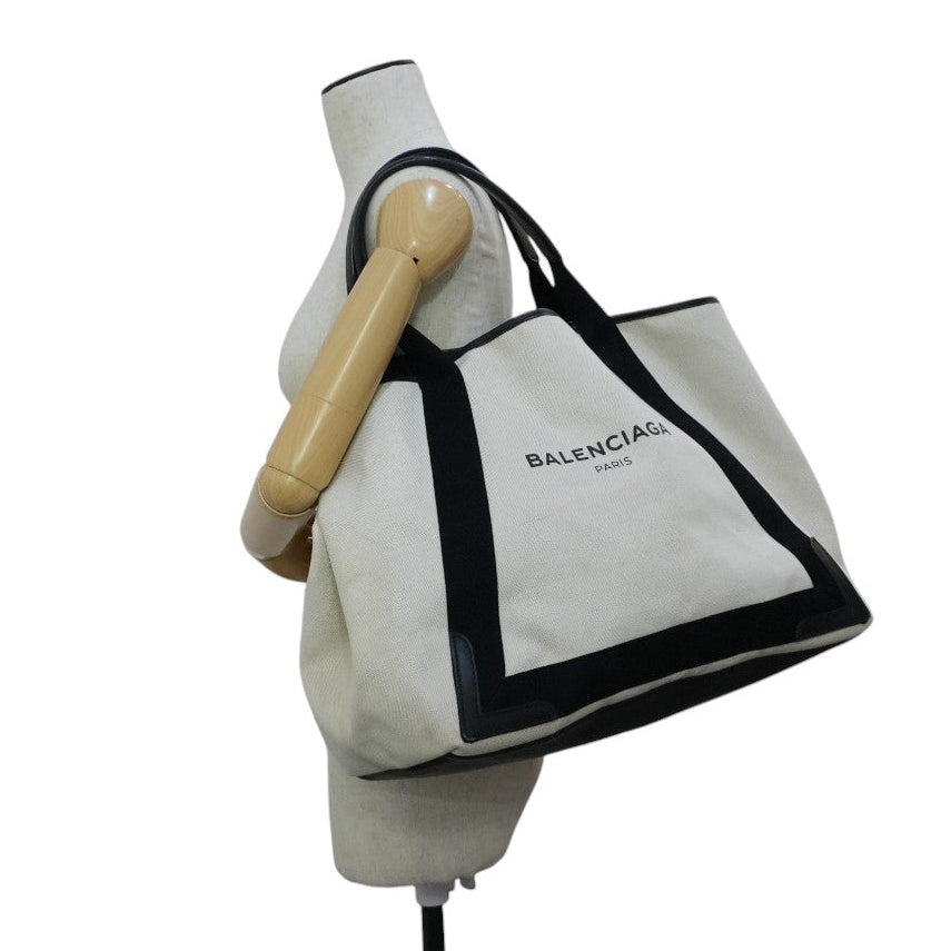 Pre-owned Balenciaga Navy Cabas Large Handbag Black and White
