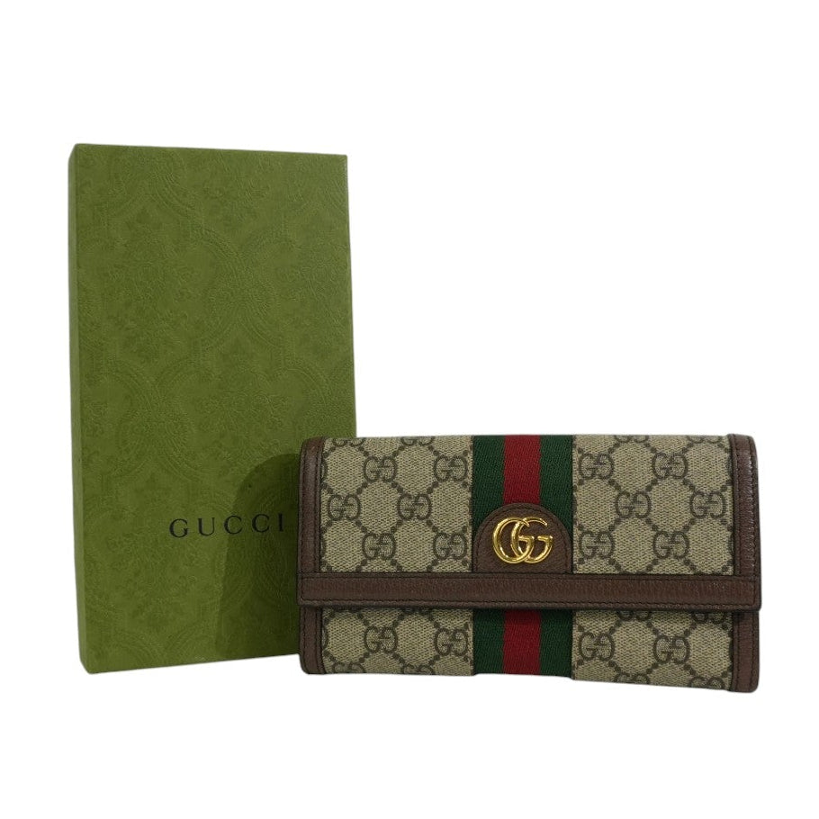 Pre-owned Gucci Ophidia Long Wallet Brown