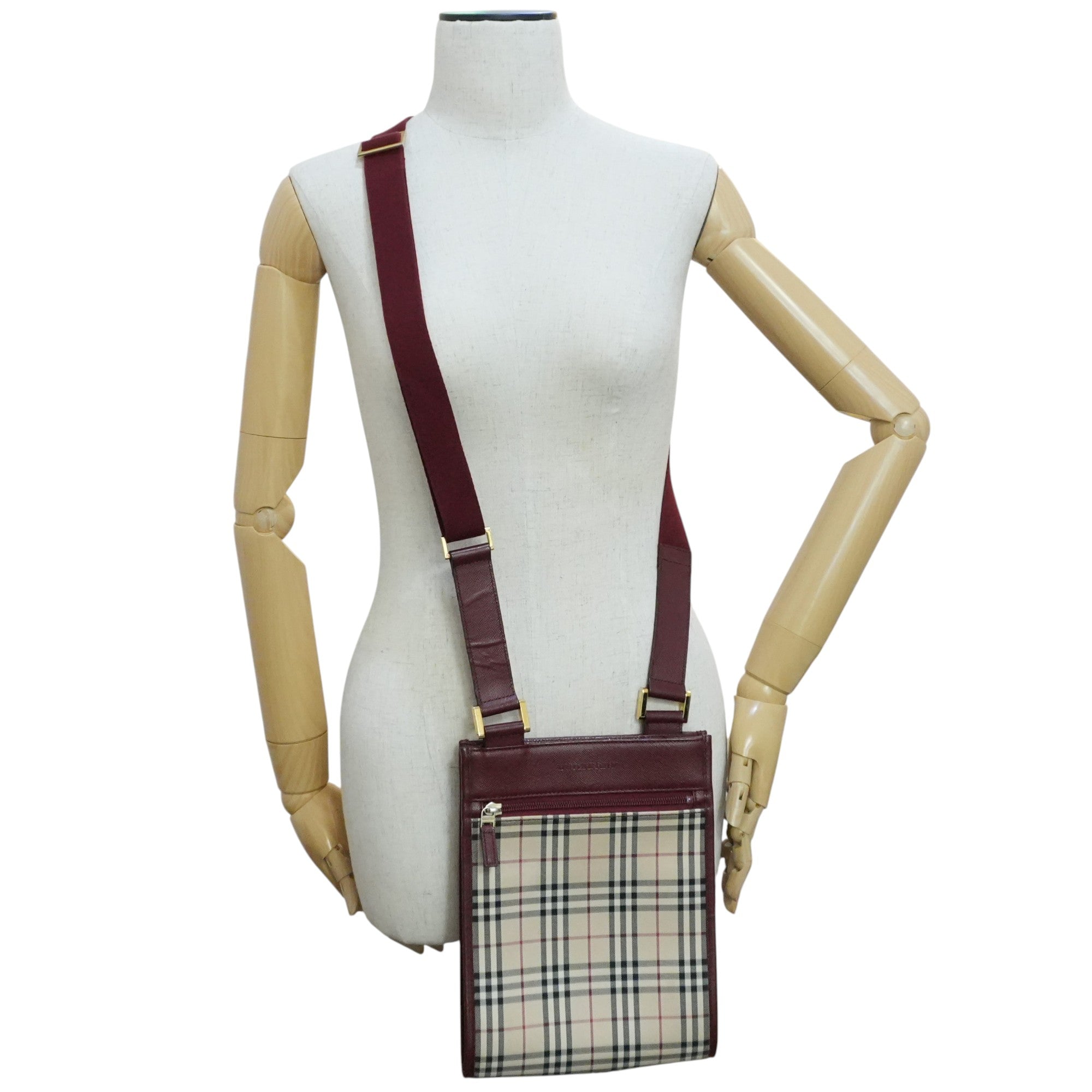 Pre-owned Burberry Nova Check Shoulder Bag Burgundy and Beige