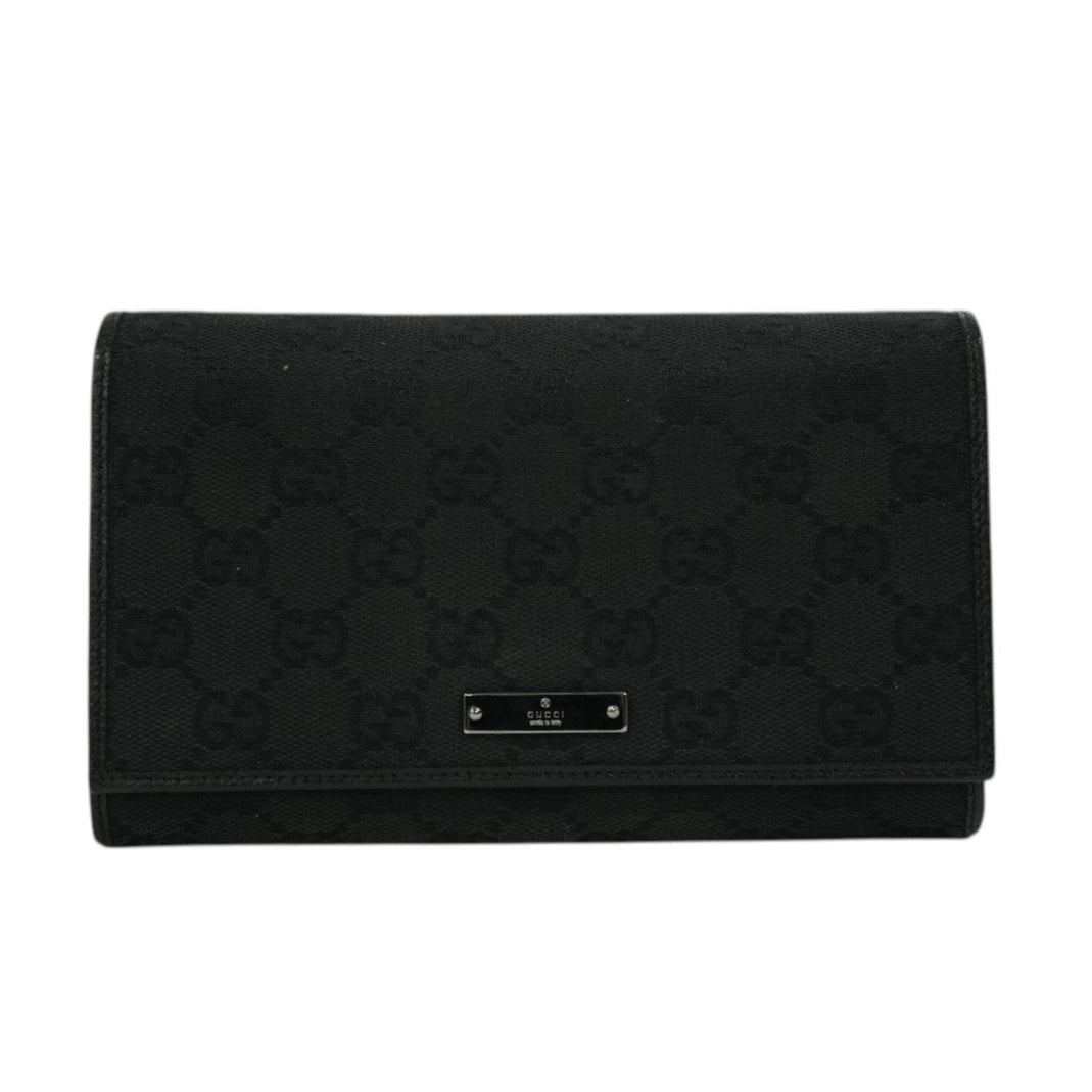 Pre-owned Gucci Canvas Long Wallet Black