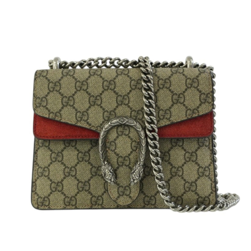 Pre-owned Gucci PVC Canvas Dionysus Double Flap Chain Shoulder Bag Brown and Red