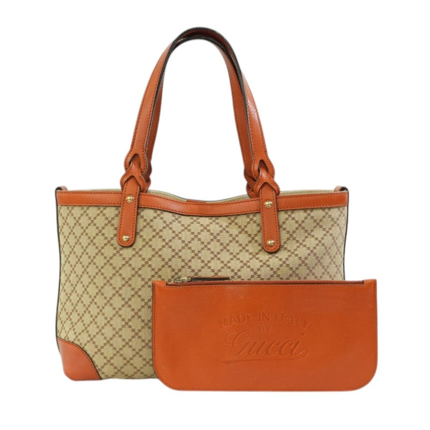 Pre-owned Gucci Fabric Canvas Diamond Tote Bag with Pouch Orange