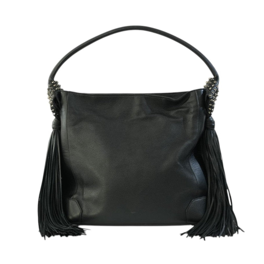 Pre-owned Christian Louboutin Leather Eloise Fringes and Spike Hobo Shoulder Bag Black