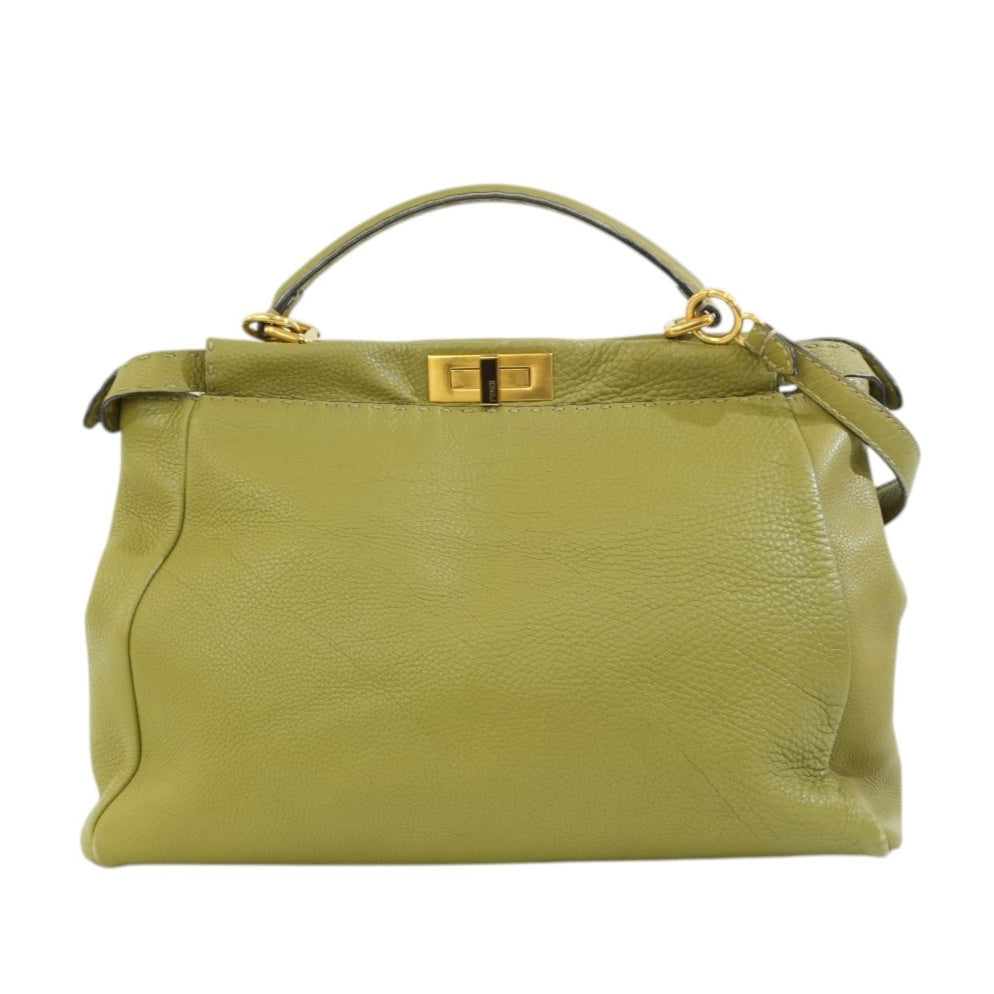 Pre-owned Fendi Calfskin Leather Peek a Boo Shoulder Bag Green