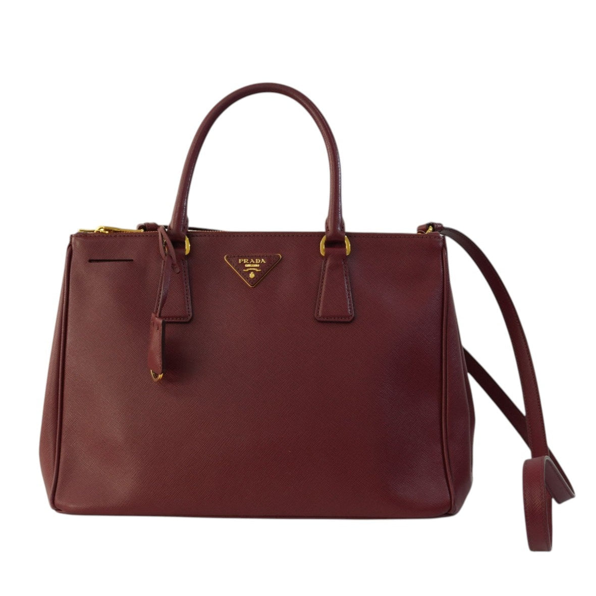 Pre-owned Prada Leather Two Way Shoulder Bag Burgundy