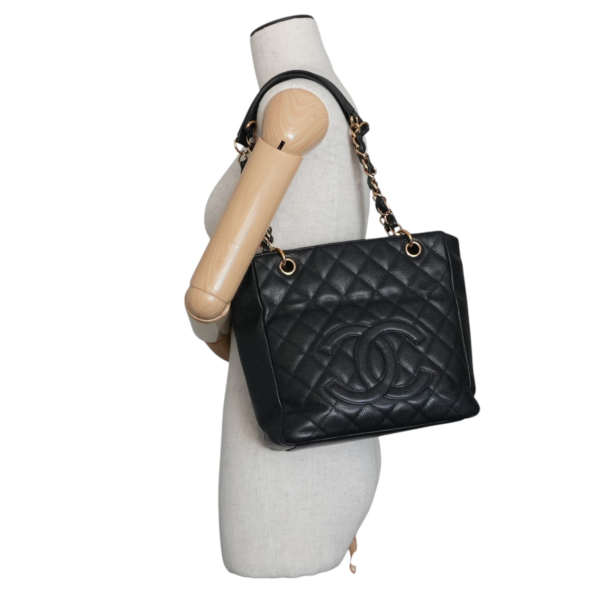 Pre-owned Chanel Caviar Skin Leather PST Chain Shoulder Bag Black