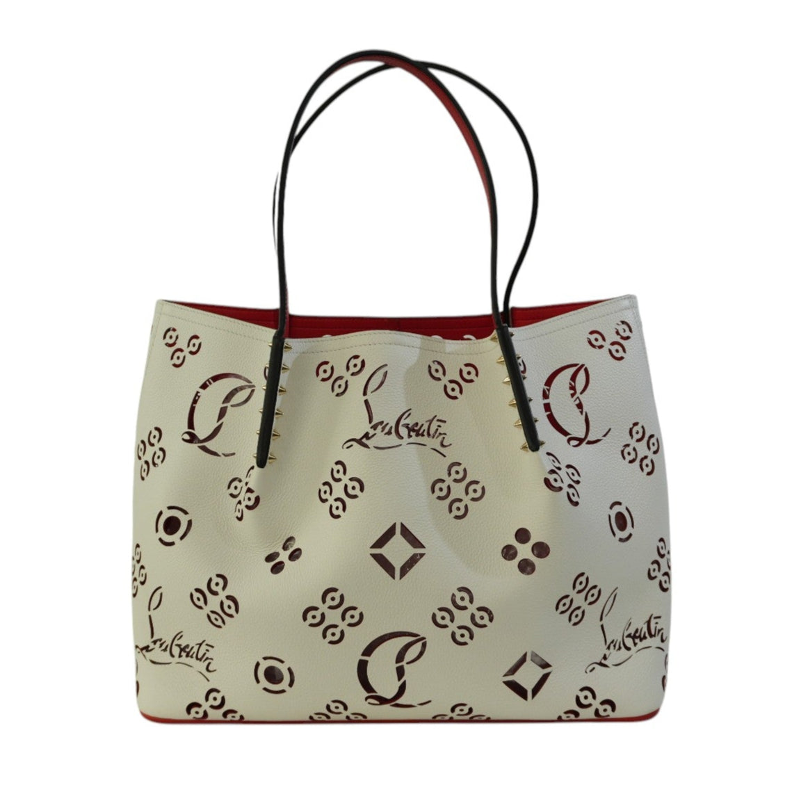 Pre-owned Christian Louboutin Leather Cabarock Perforated Tote Bag White