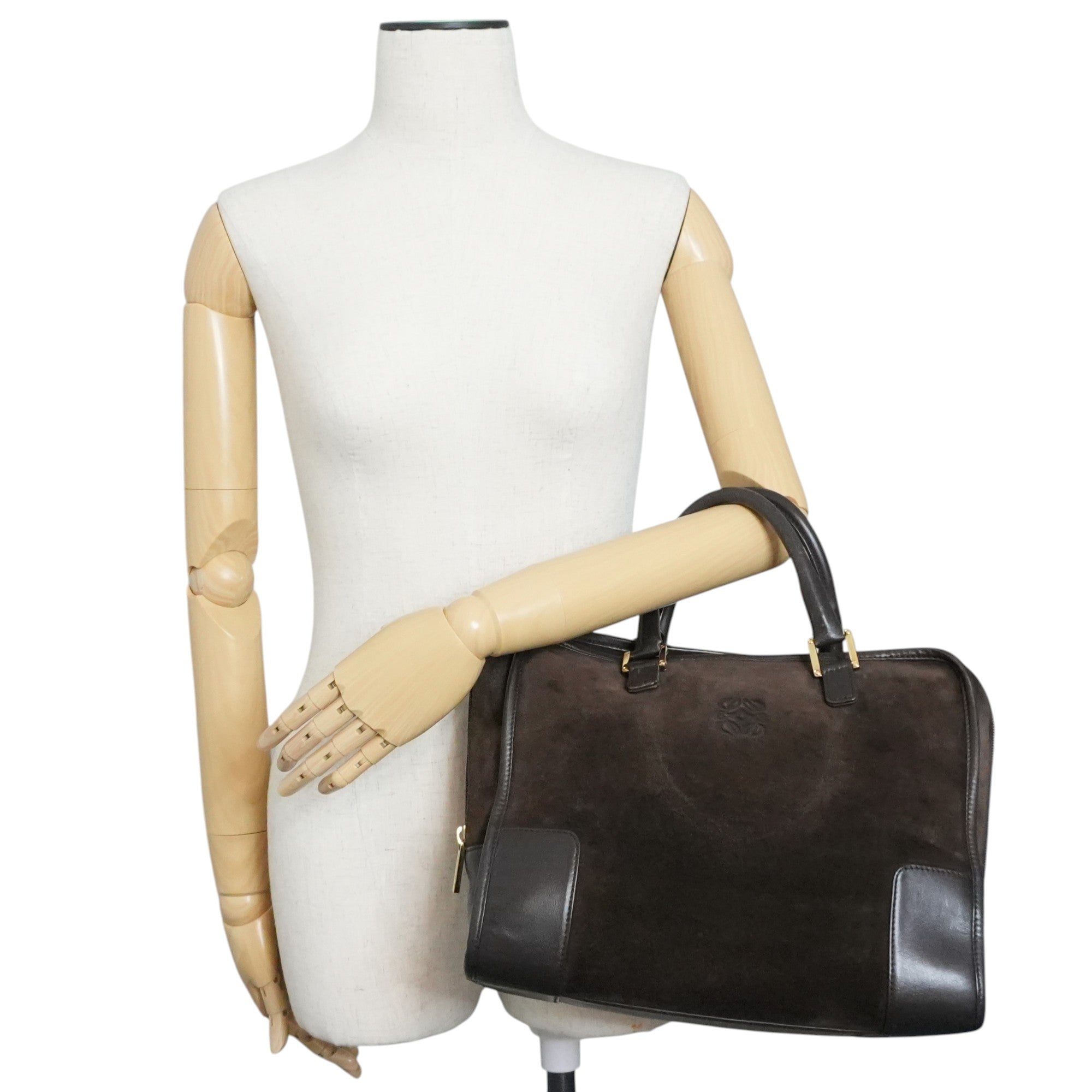 Pre-owned Loewe Suede Leather Anagram Amazona Handbag Brown