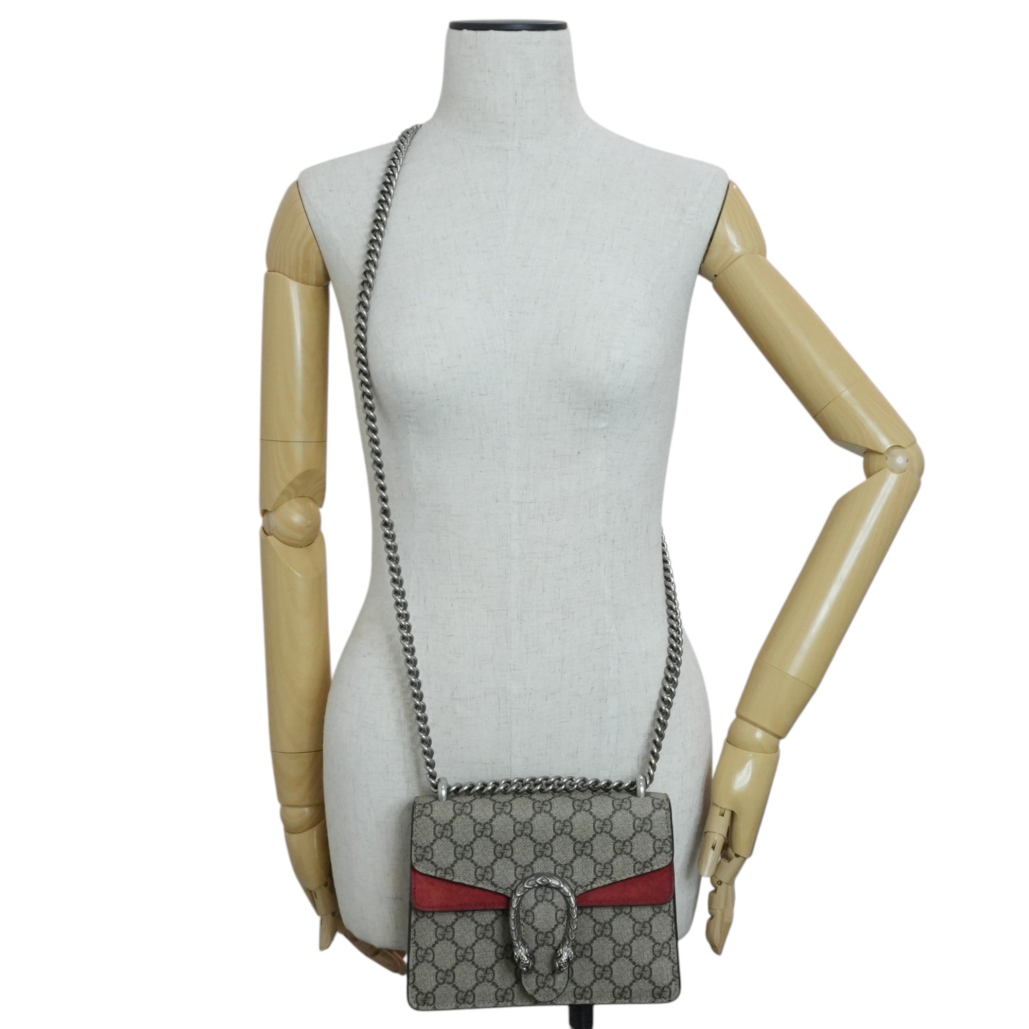 Pre-owned Gucci PVC Canvas Dionysus Double Flap Chain Shoulder Bag Brown and Red