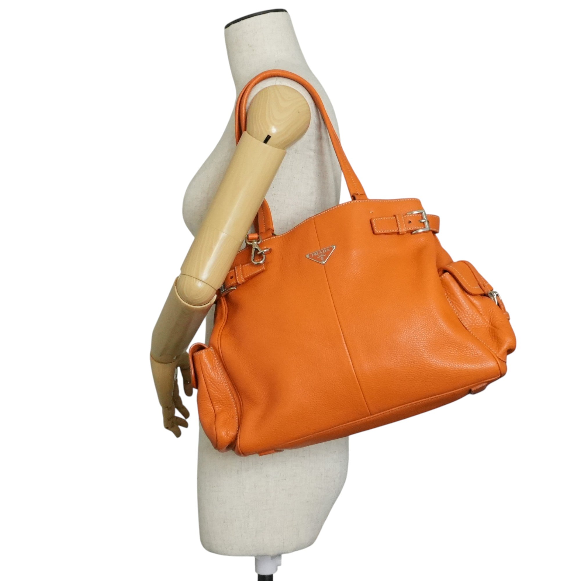 Prada Leather Tote Bag Orange Used