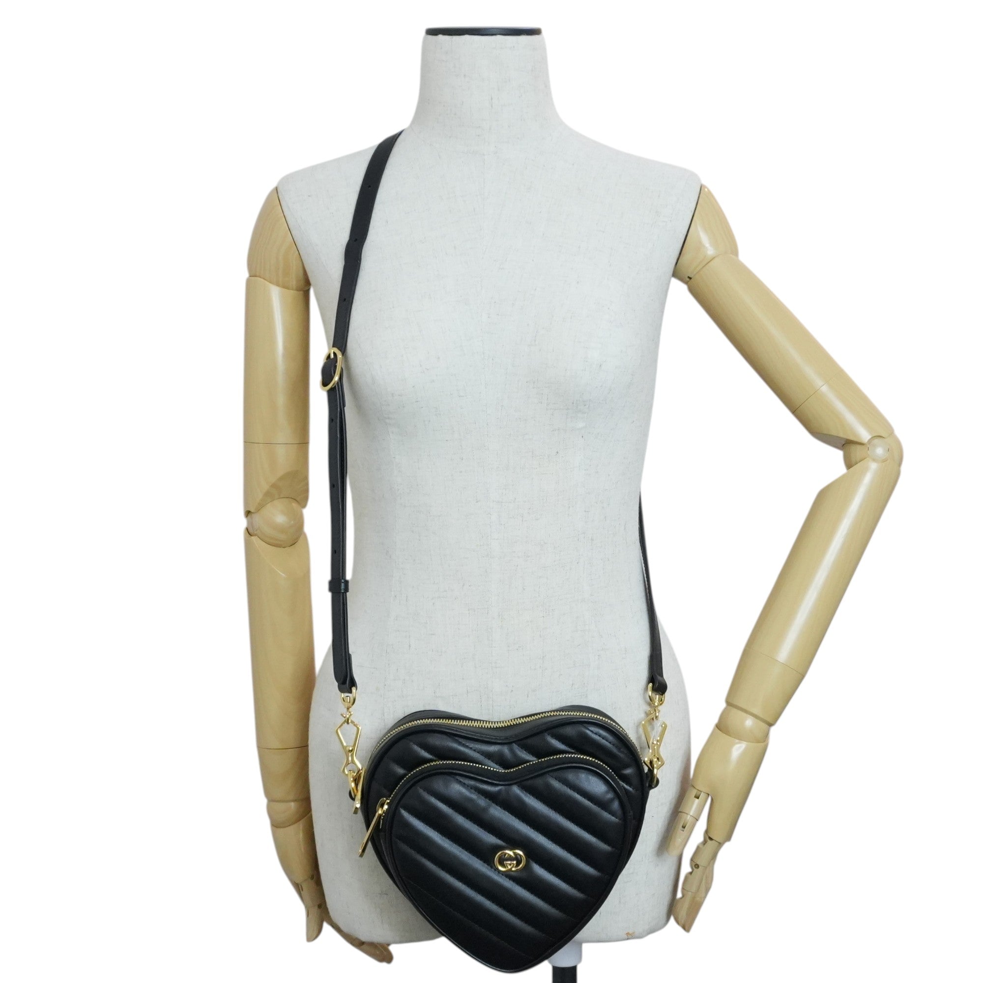 Gucci Leather Marmont Heart Shoulder Bag Black Used