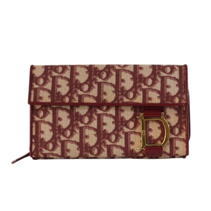 Pre-owned Christian Dior Canvas Oblique Short Wallet Burgundy