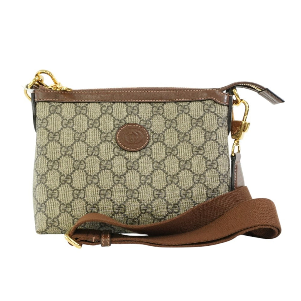 Pre-owned Gucci Interlocking G Patch Wristlet Messenger Bag Brown