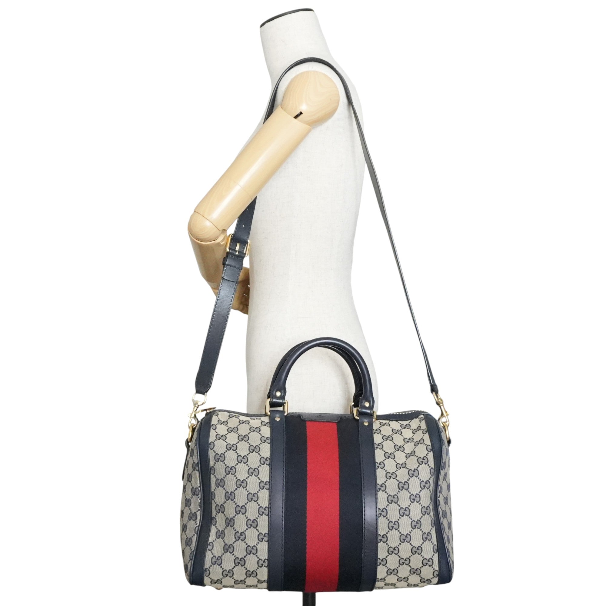 Pre-owned Gucci Canvas Sheryline Two Way Boston Bag Blue