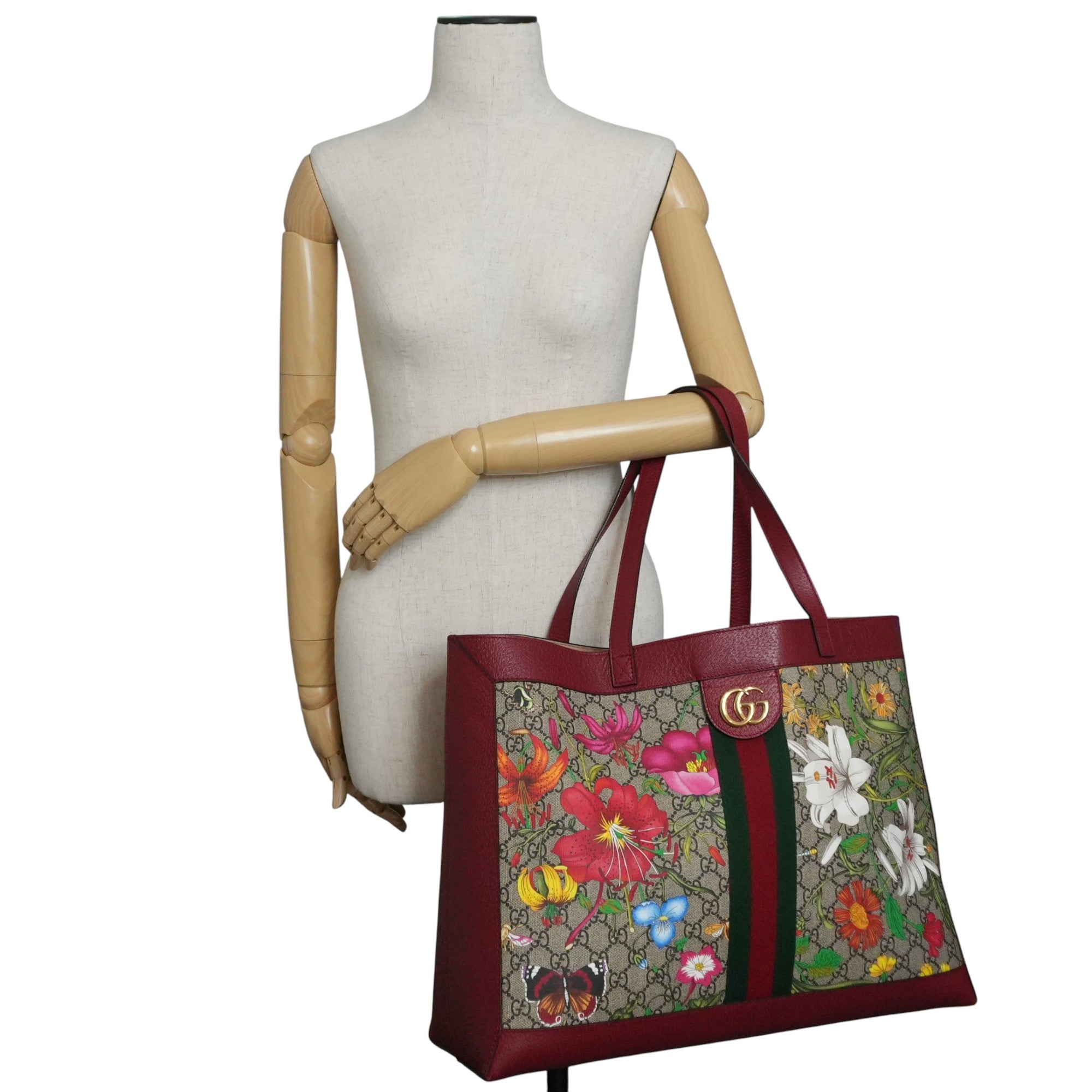 Pre-owned Gucci GG Flora Tote Bag Red