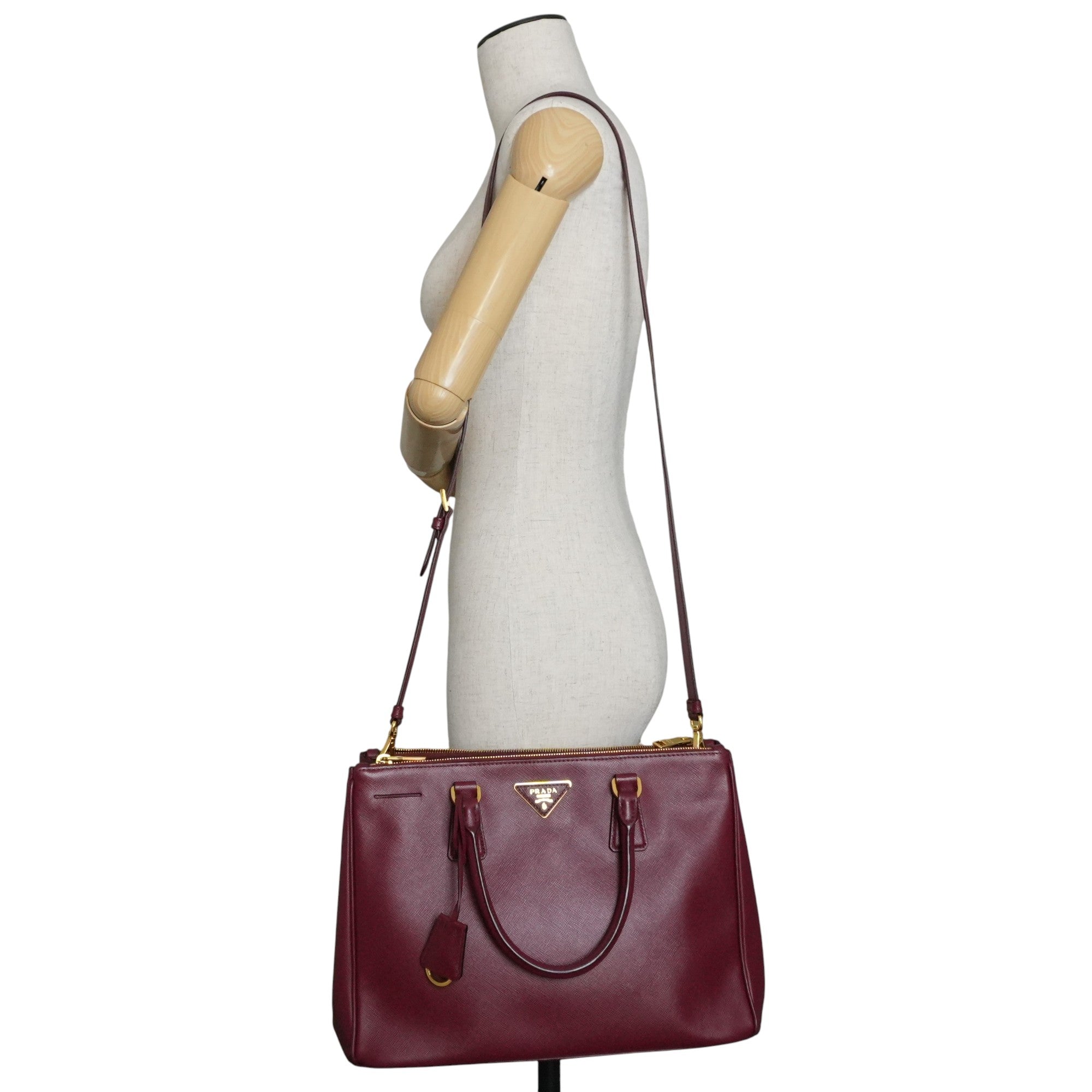 Pre-owned Prada Leather Two Way Shoulder Bag Burgundy