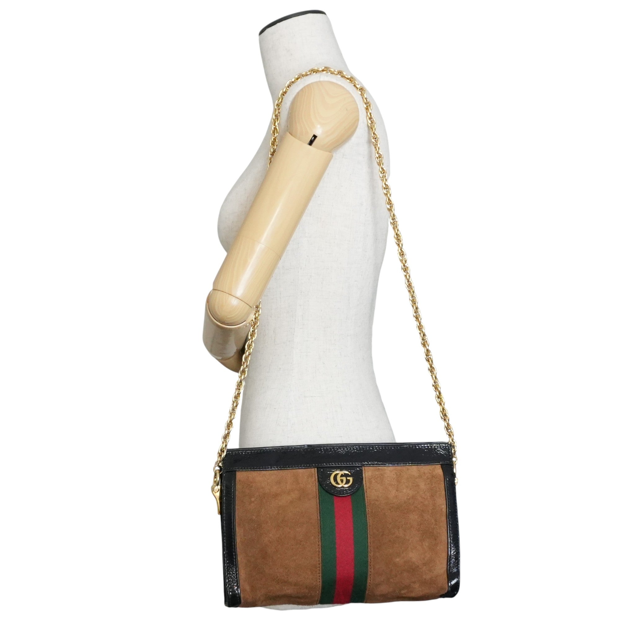 Pre-owned Gucci Suede Leather Chain Shoulder Bag Brown