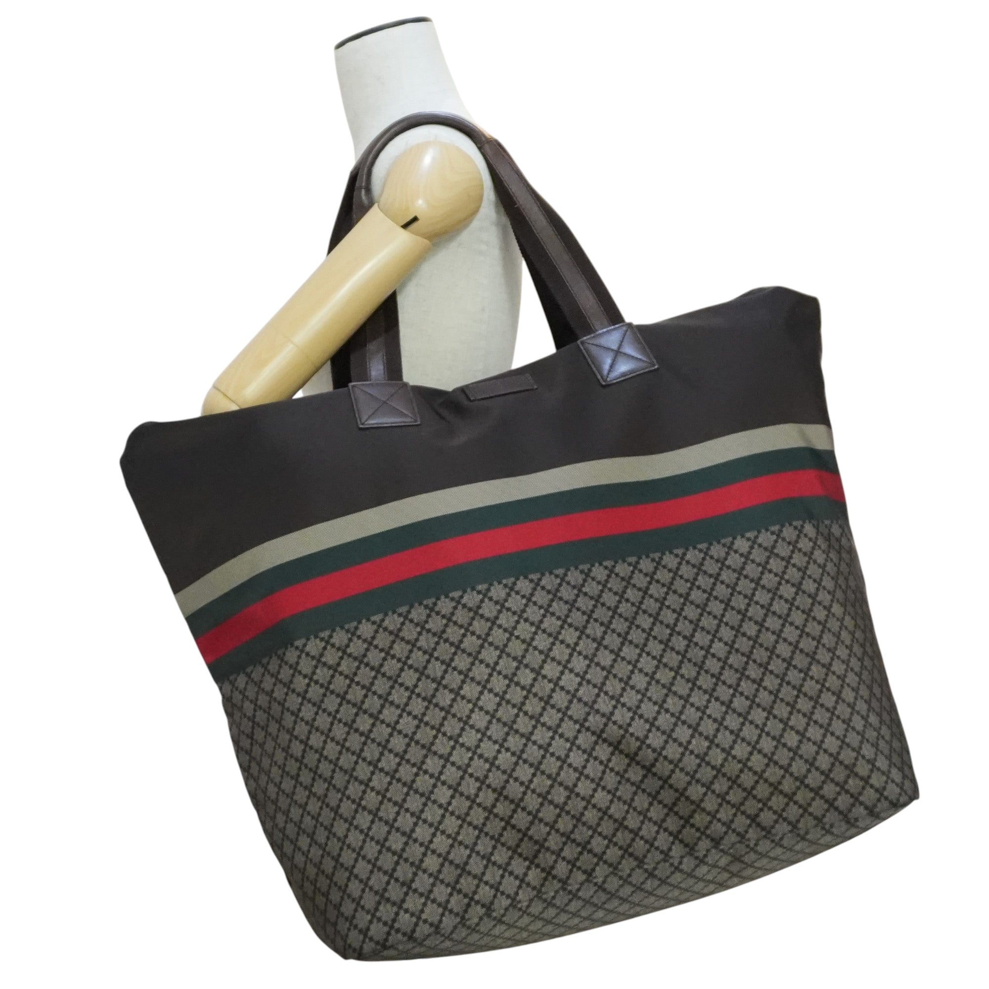 Pre-owned Gucci Nylon Diamante Travel Tote Bag Brown