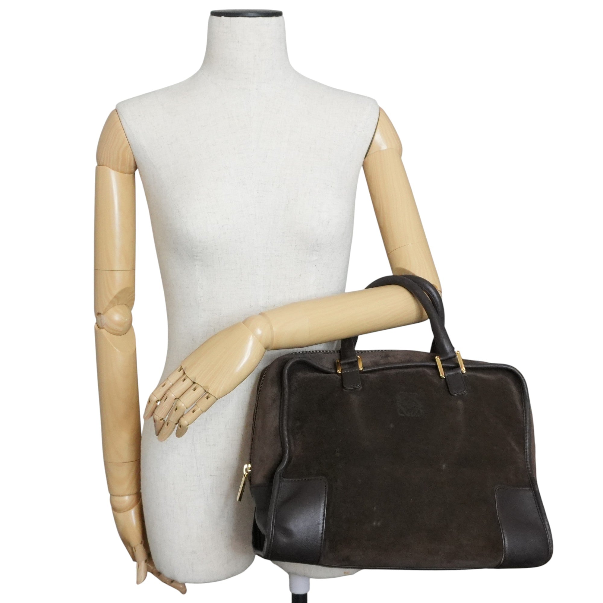 Pre-owned Loewe Suede Leather Anagram Amazona Handbag Brown