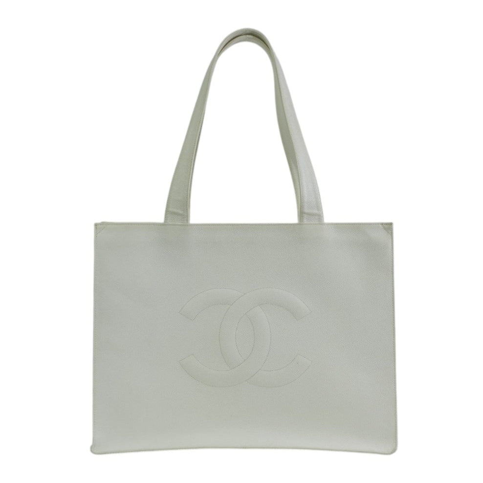 Pre-owned Chanel Caviar Skin Leather Tote Bag White