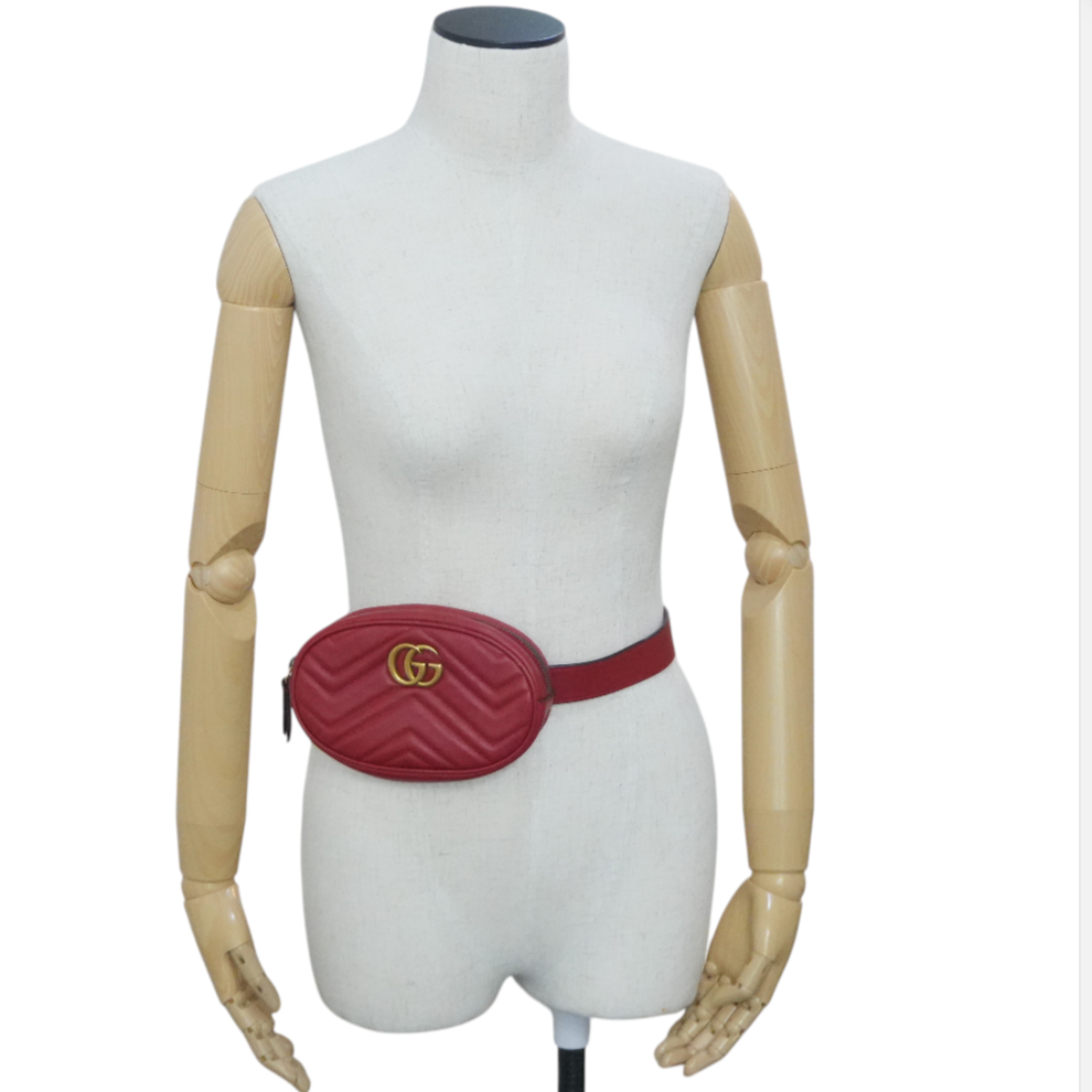 Pre-owned Gucci Marmont Belt Bag Size 85 Red