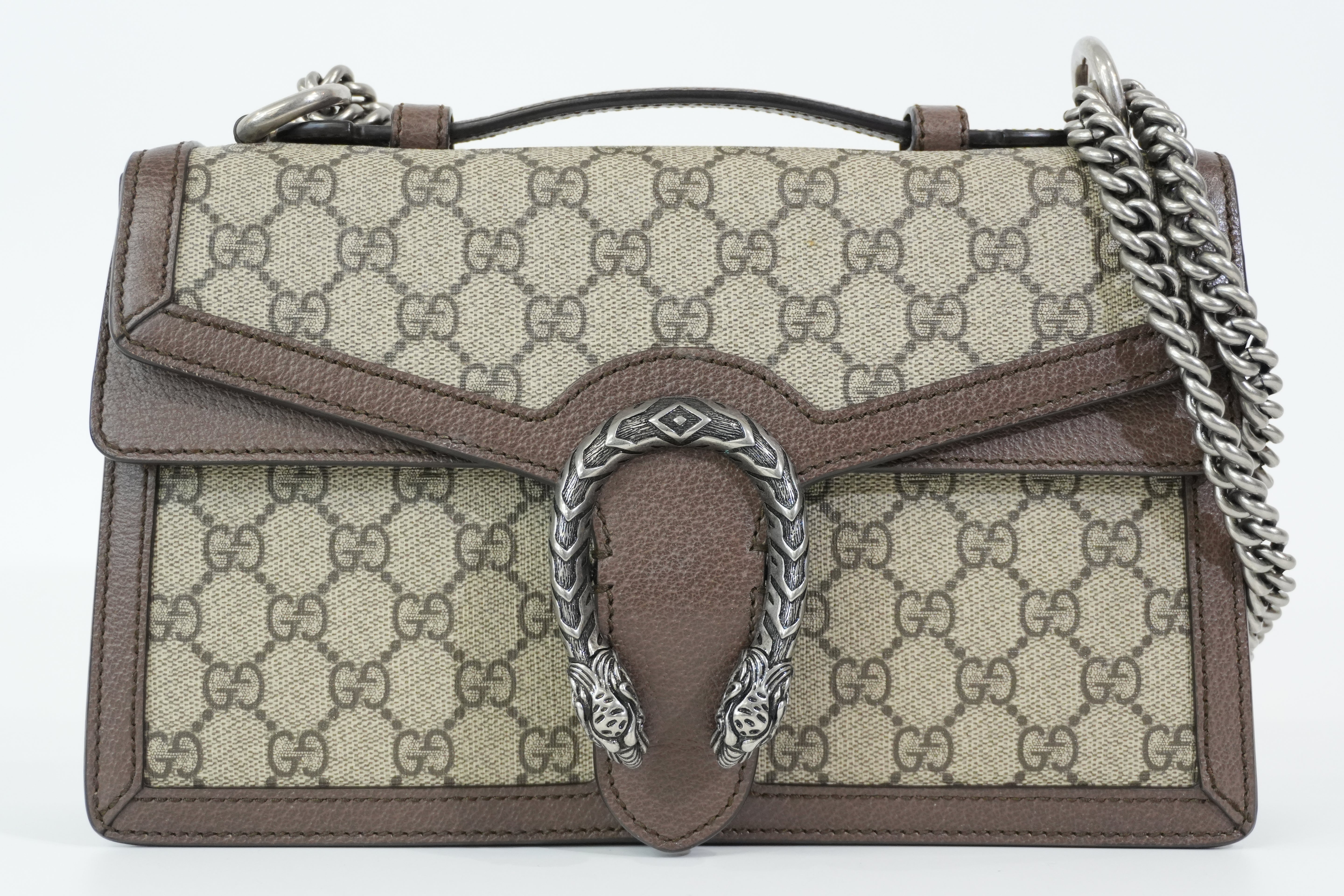 Pre-owned Gucci Double Flap Dionysus Chain Shoulder Bag Brown