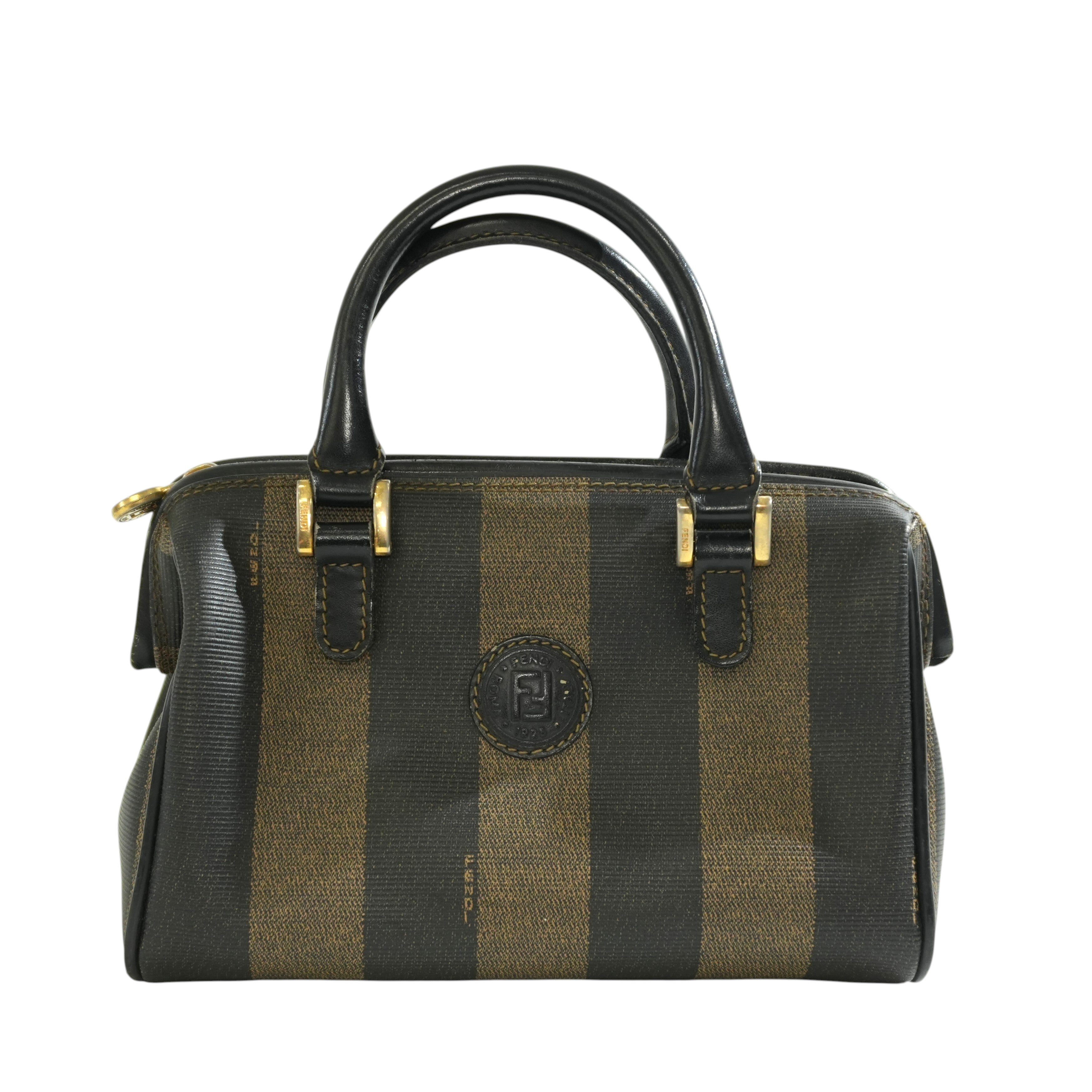Pre-owned Fendi Pequin Mini Boston Handbag Brown