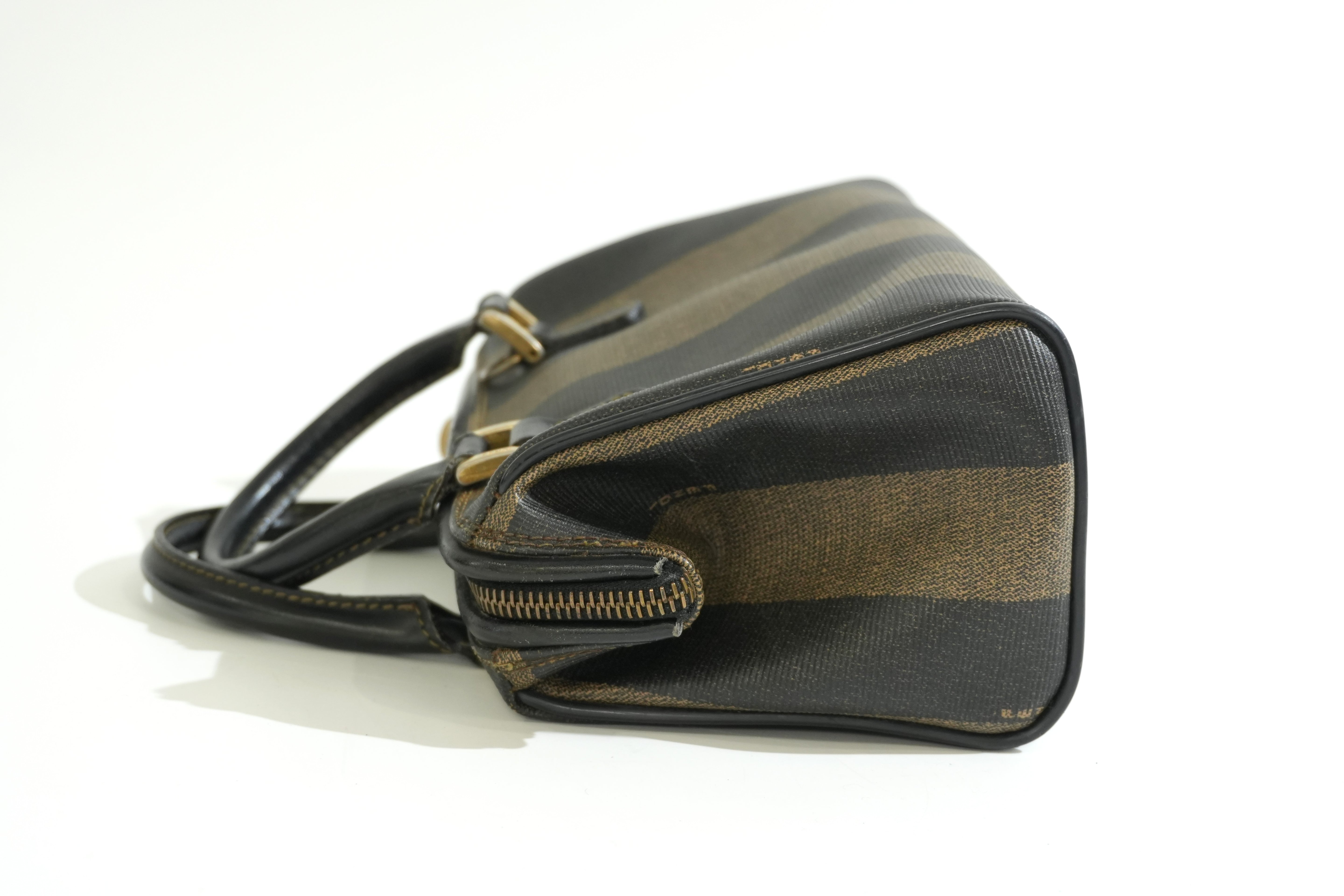 Pre-owned Fendi Pequin Mini Boston Handbag Brown