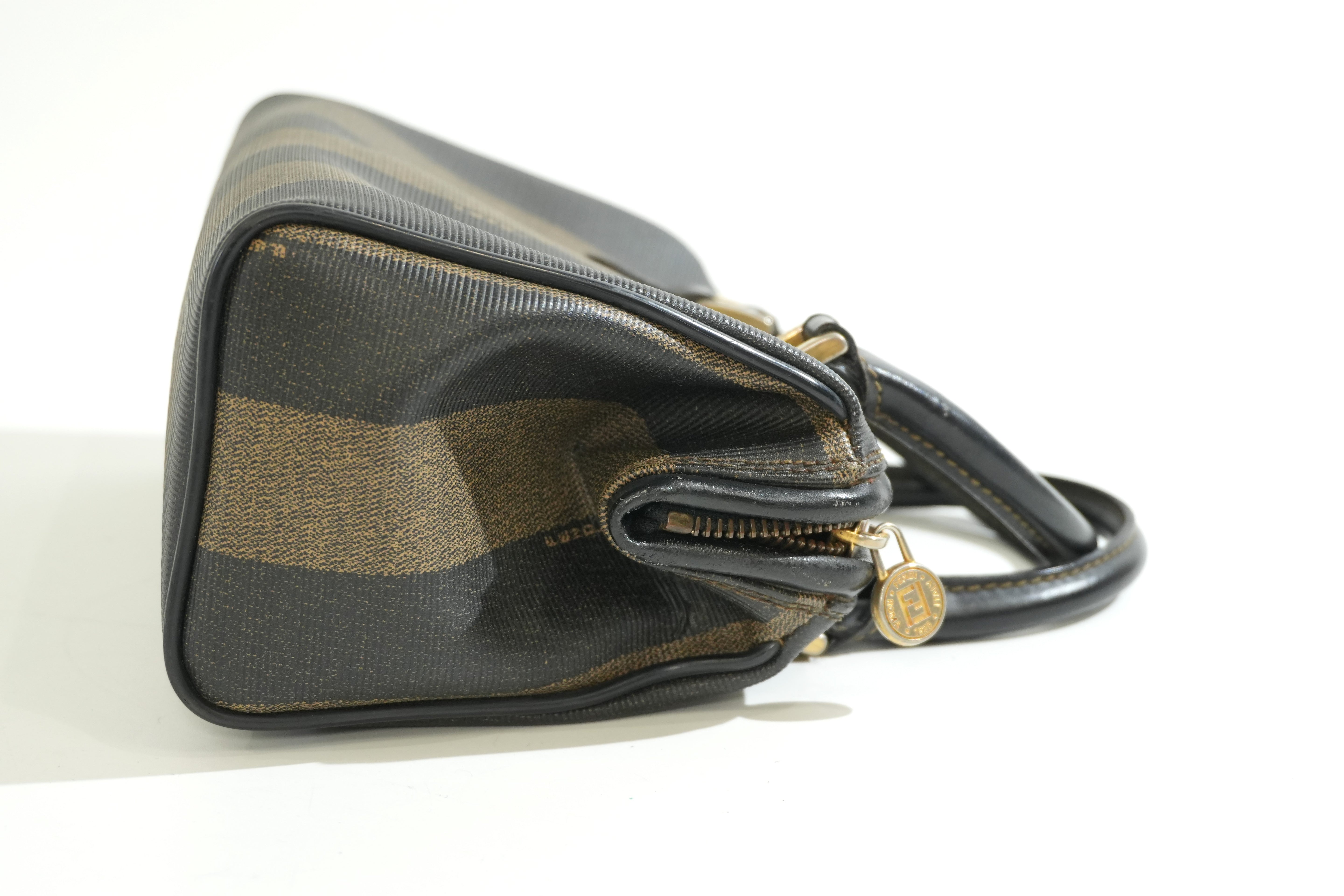 Pre-owned Fendi Pequin Mini Boston Handbag Brown