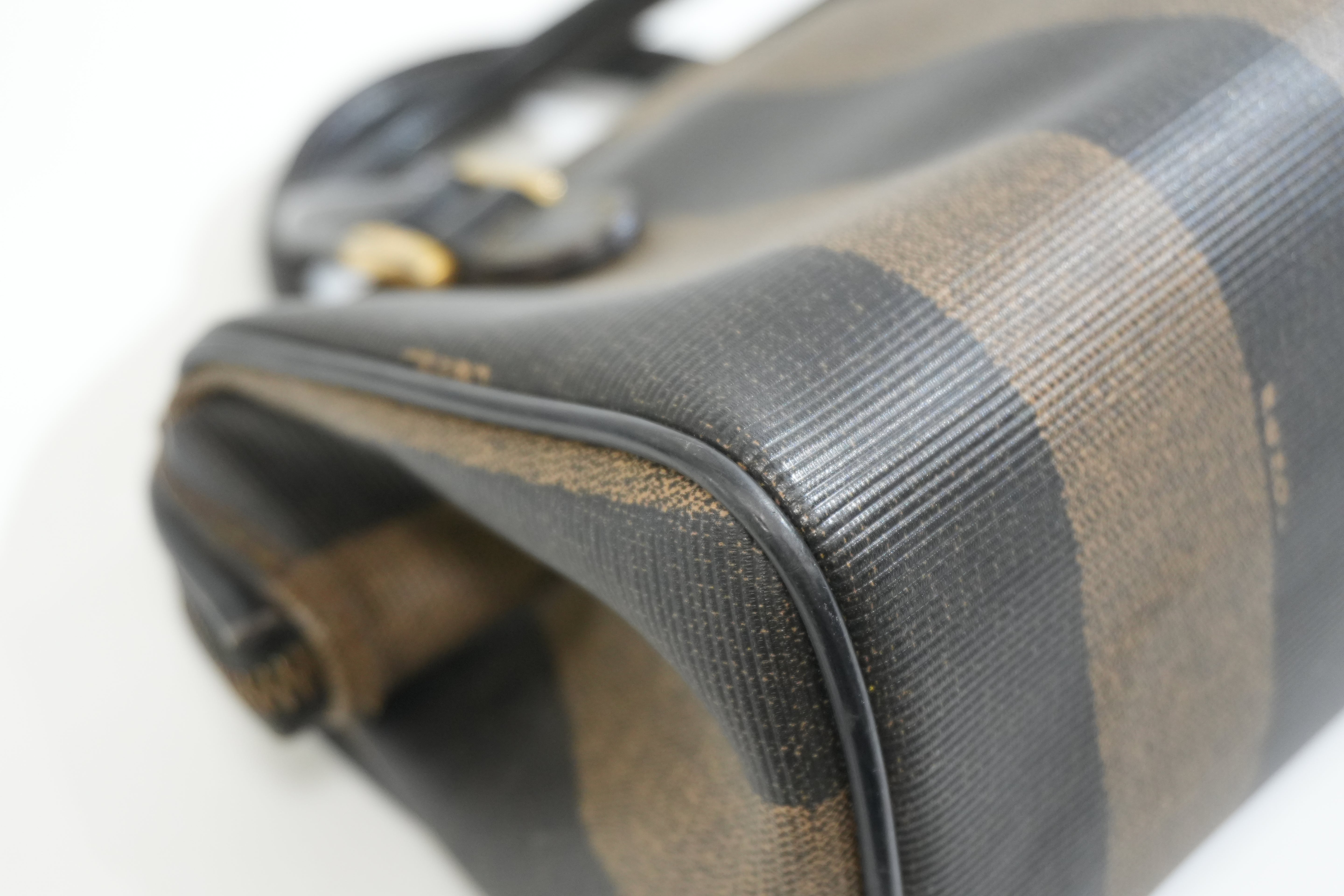 Pre-owned Fendi Pequin Mini Boston Handbag Brown
