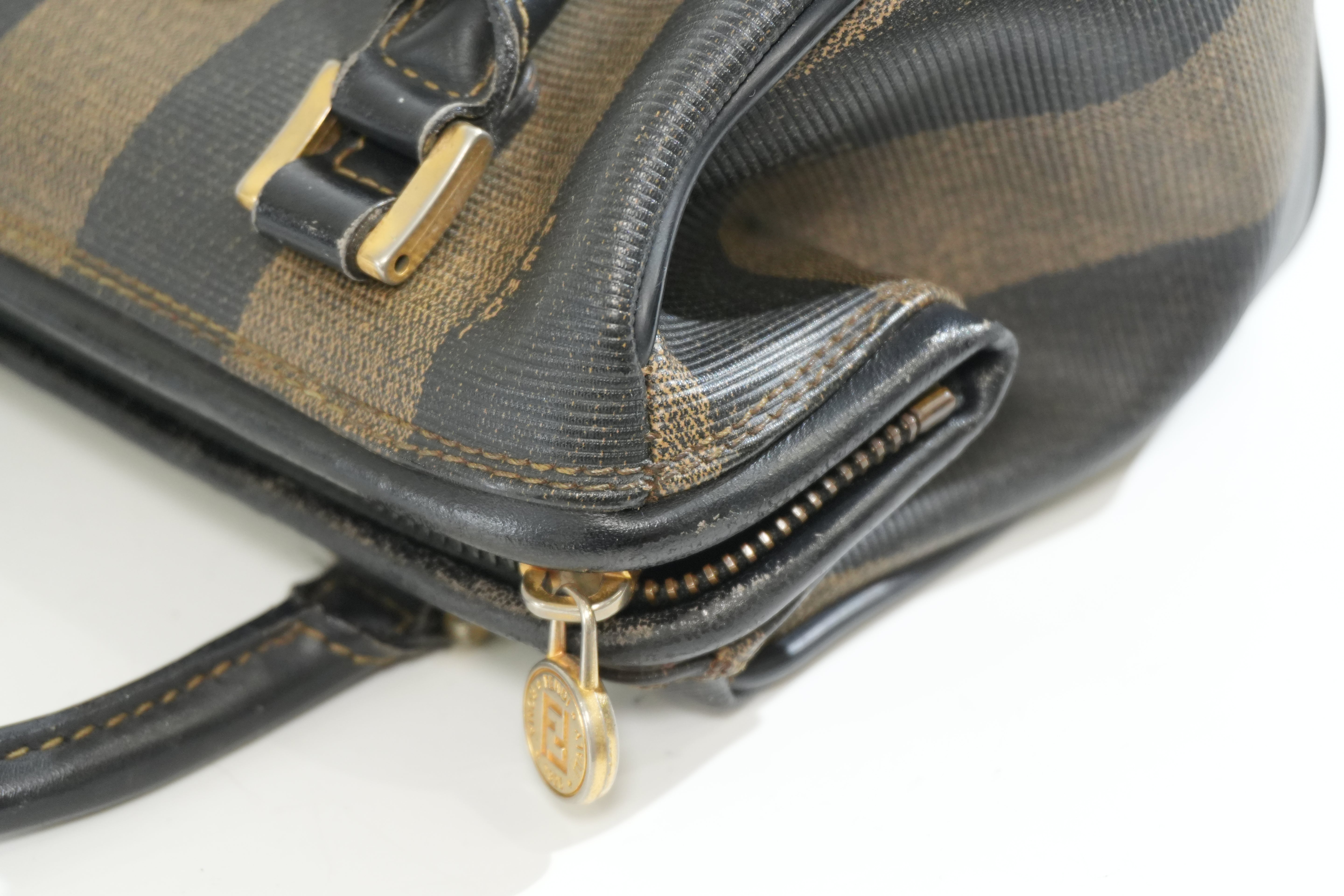 Pre-owned Fendi Pequin Mini Boston Handbag Brown