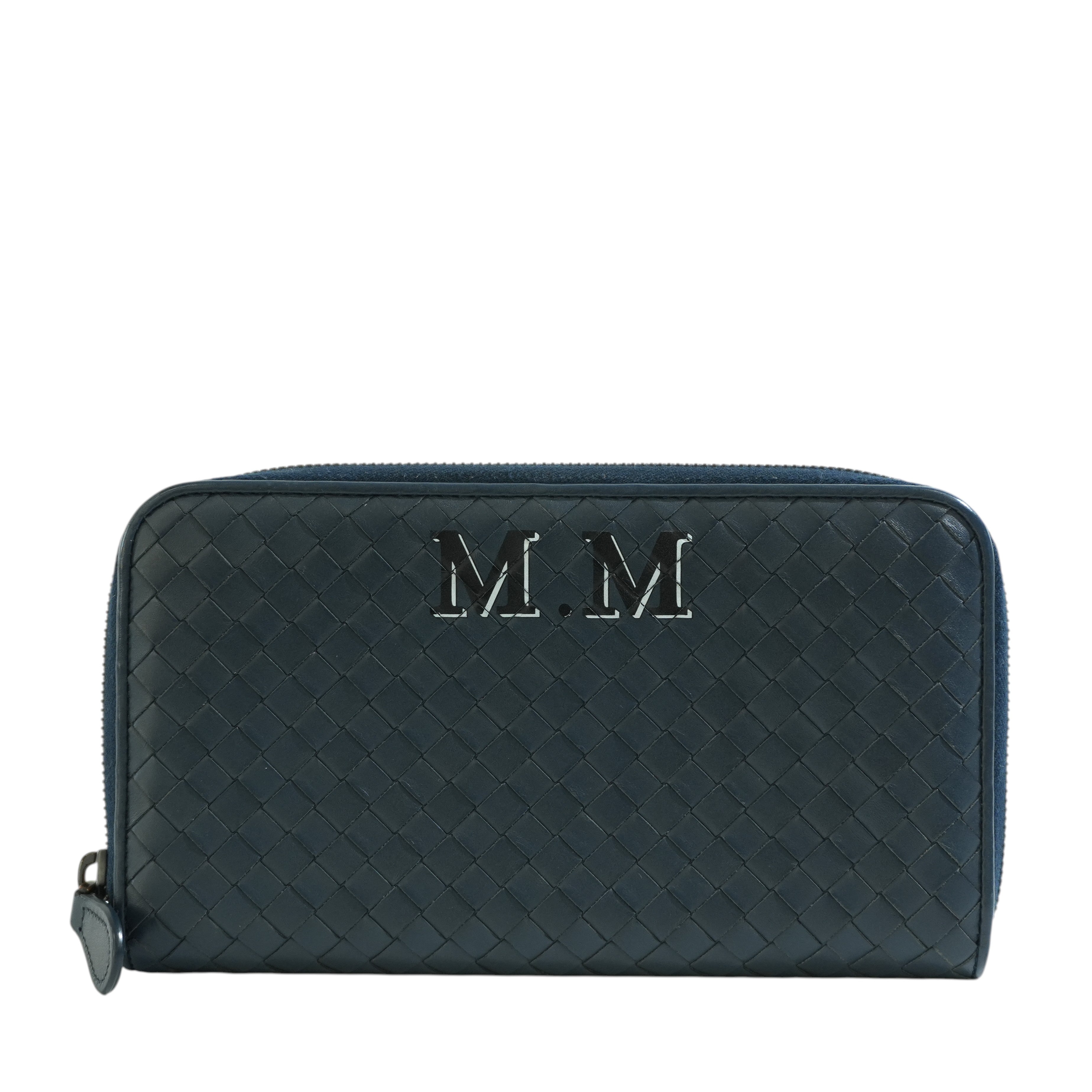 Pre-owned Bottega Intercciato Zippy Organizer Blue