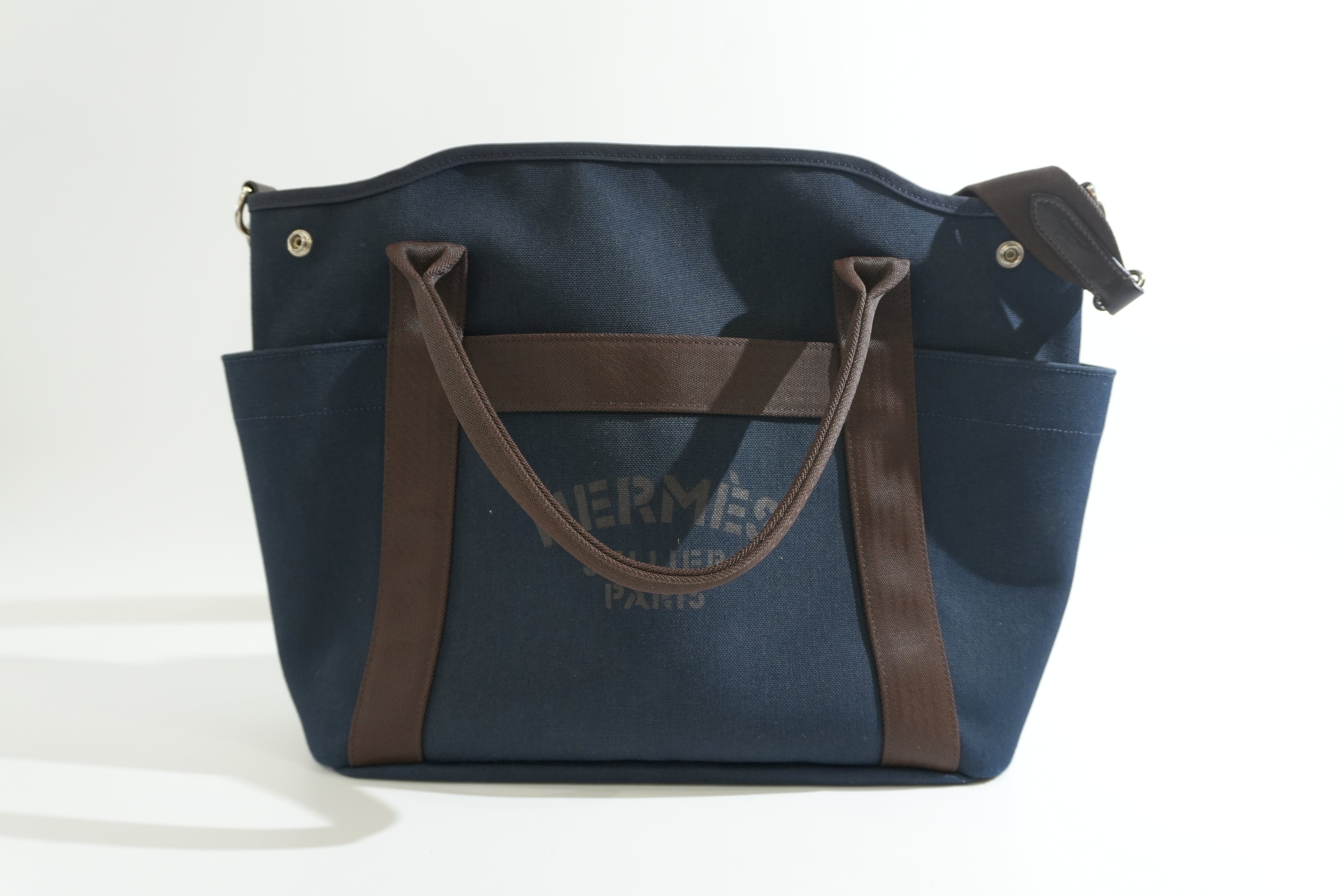 Pre-owned Hermes Sac De Pansage Groom Tote Bag Navy Blue