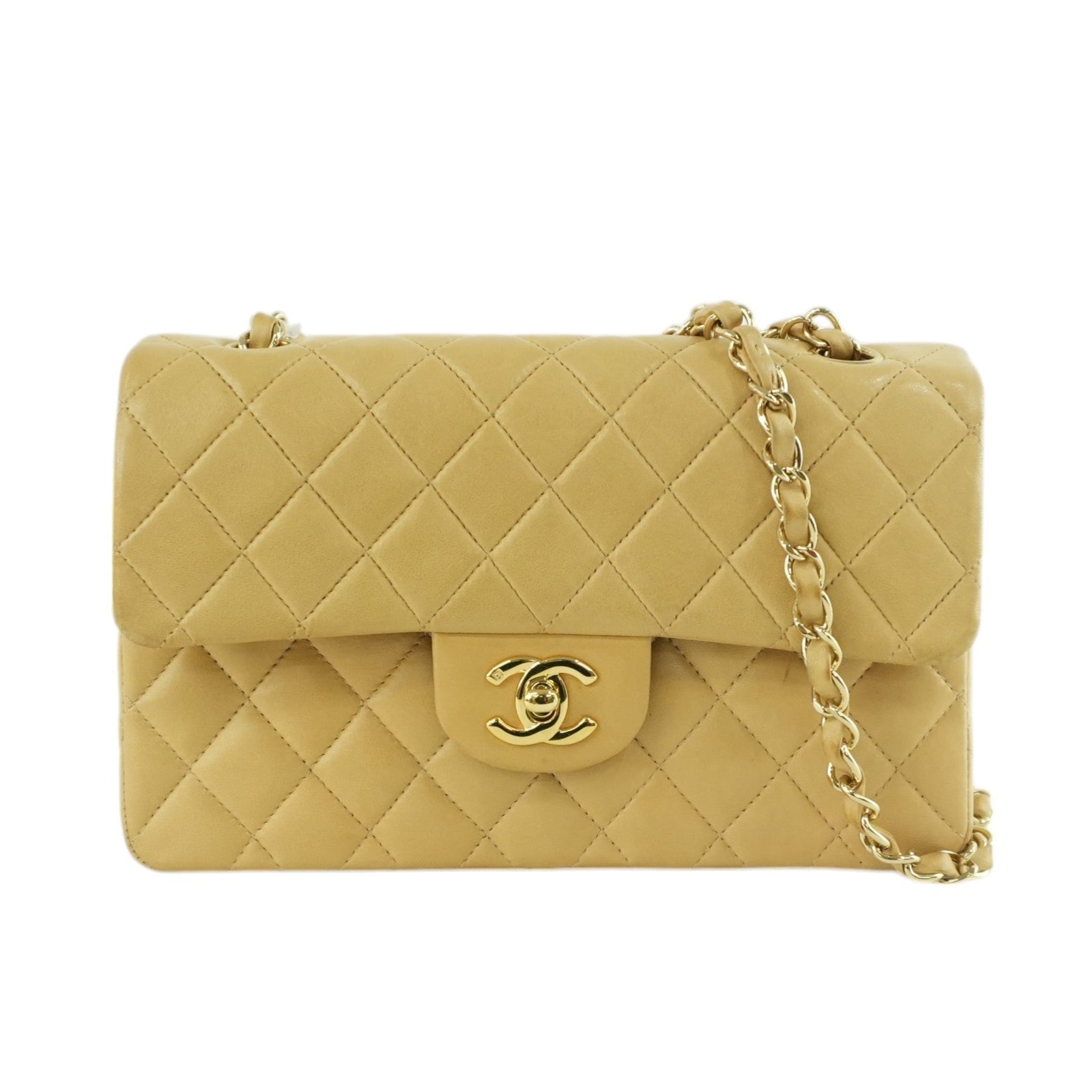 Chanel Matelasse Lamb Skin Chain Shoulder Bag Beige Used
