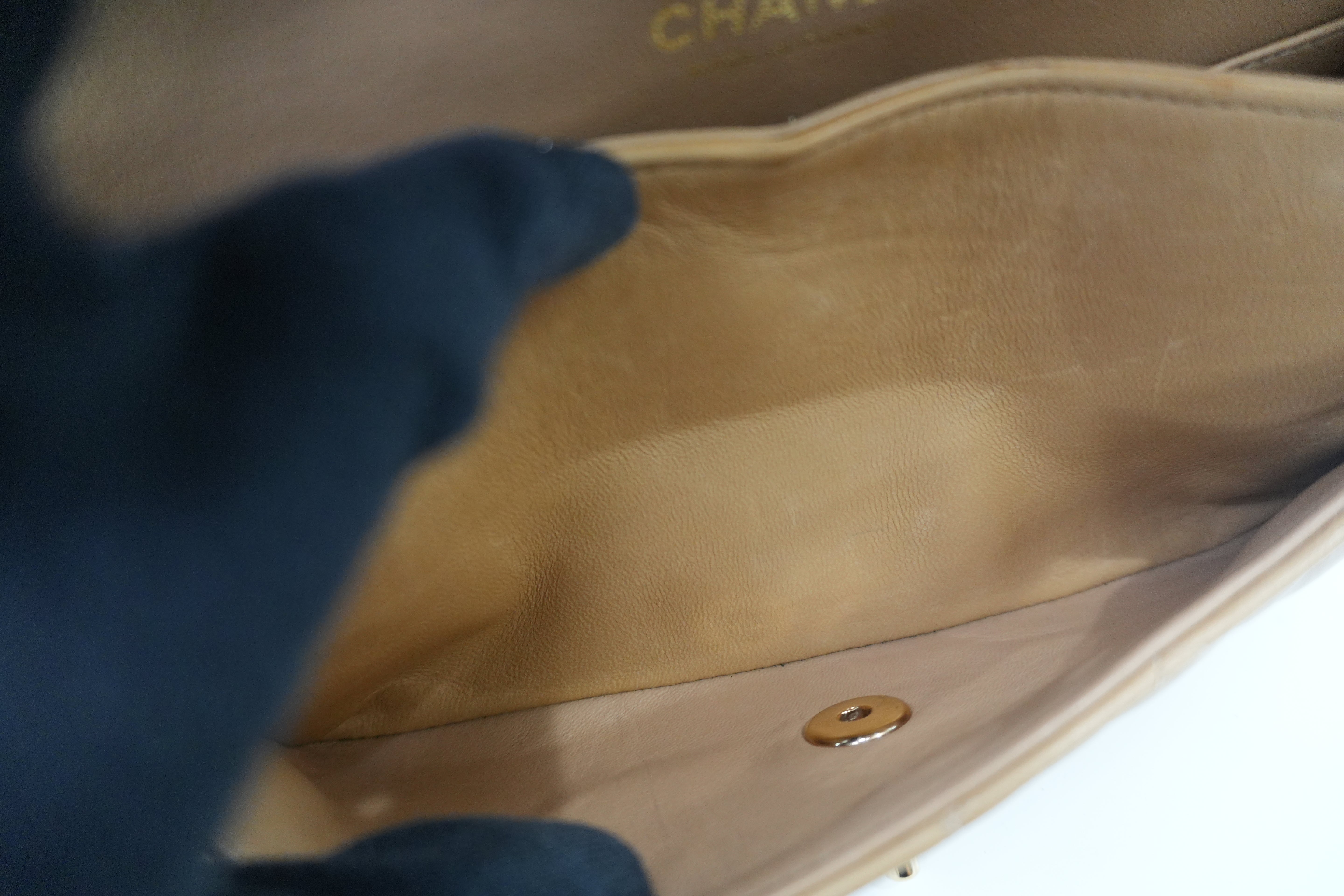 Chanel Matelasse Lamb Skin Chain Shoulder Bag Beige Used