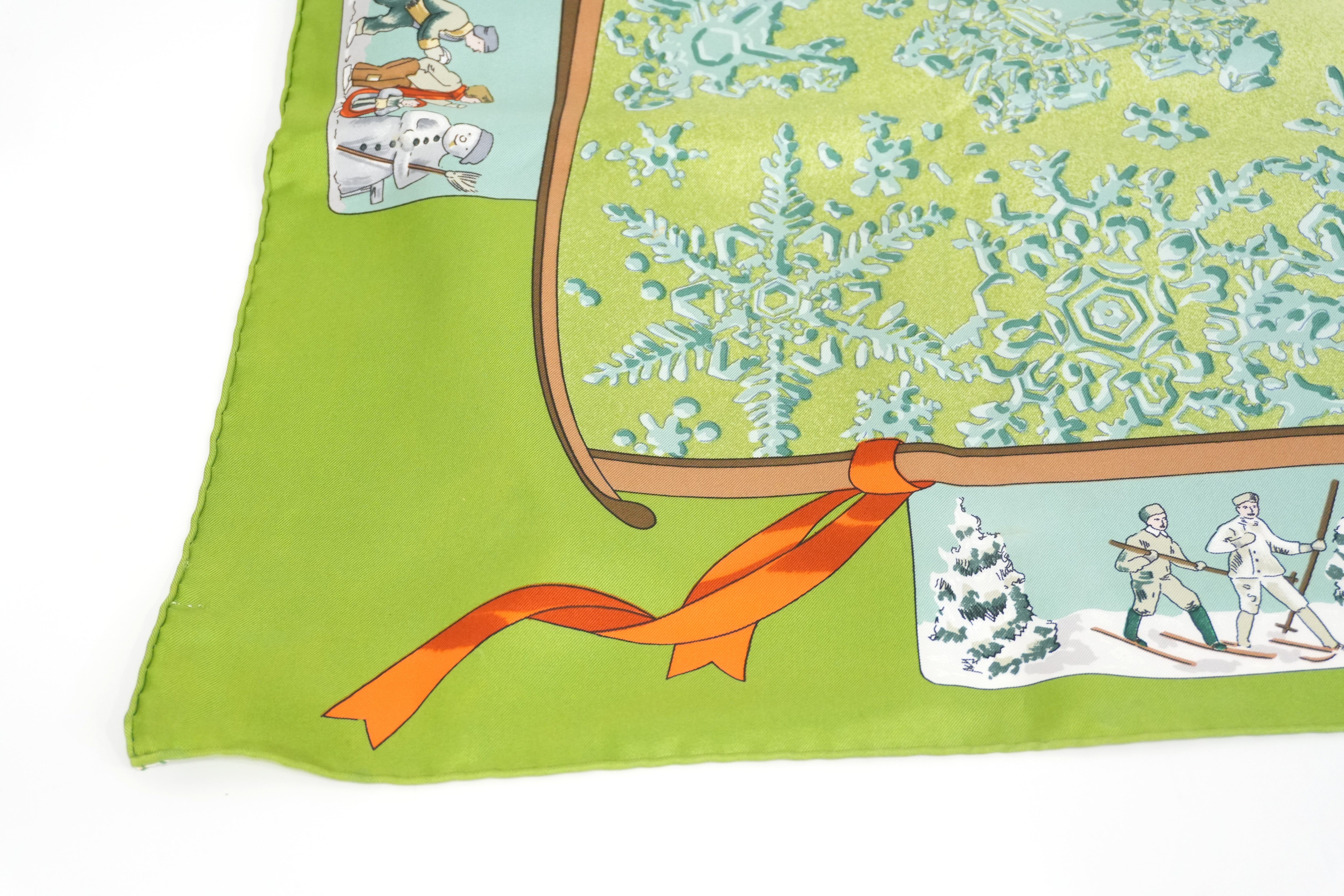Pre-owned Hermes Silk Scarf Green Christmas
