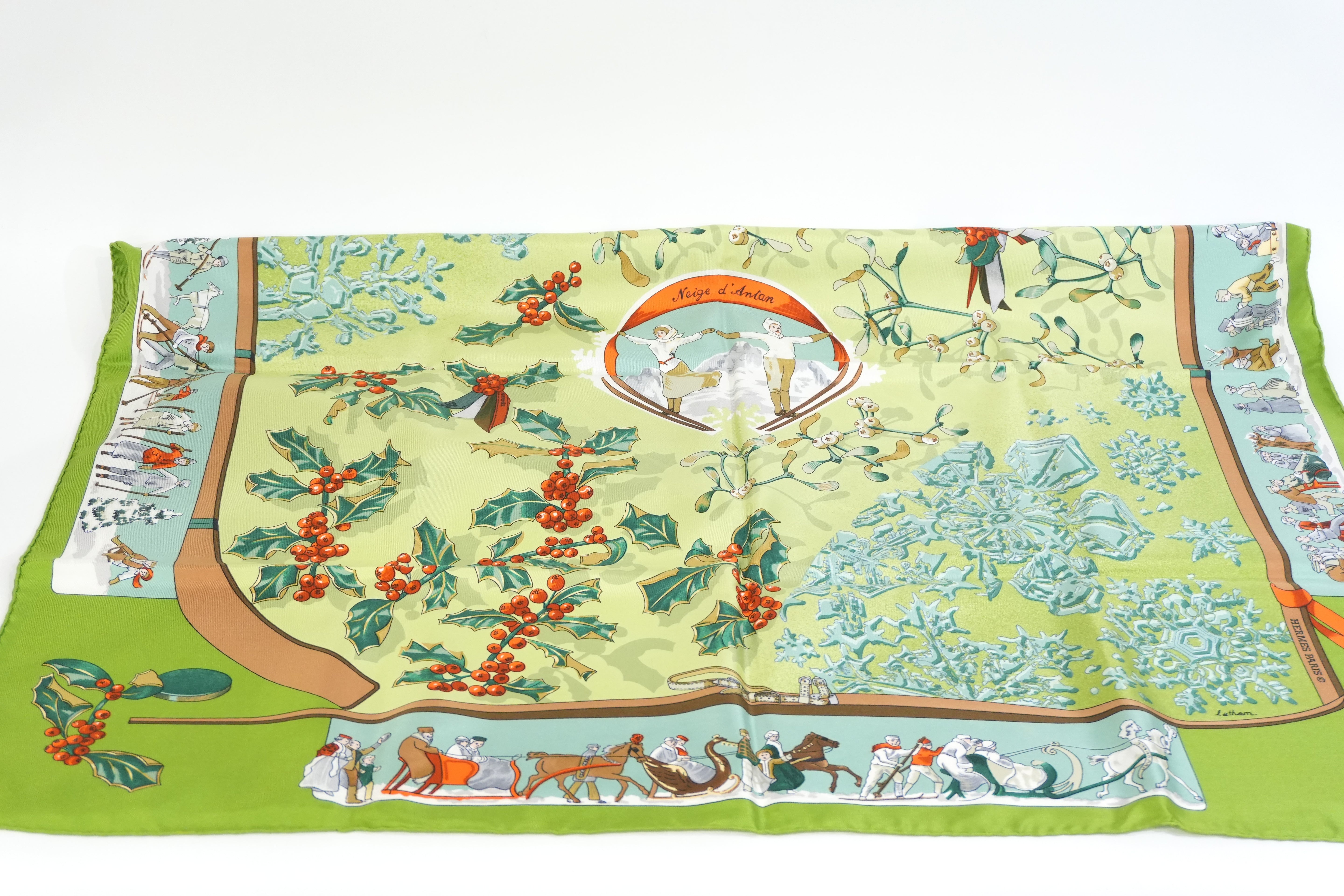 Pre-owned Hermes Silk Scarf Green Christmas
