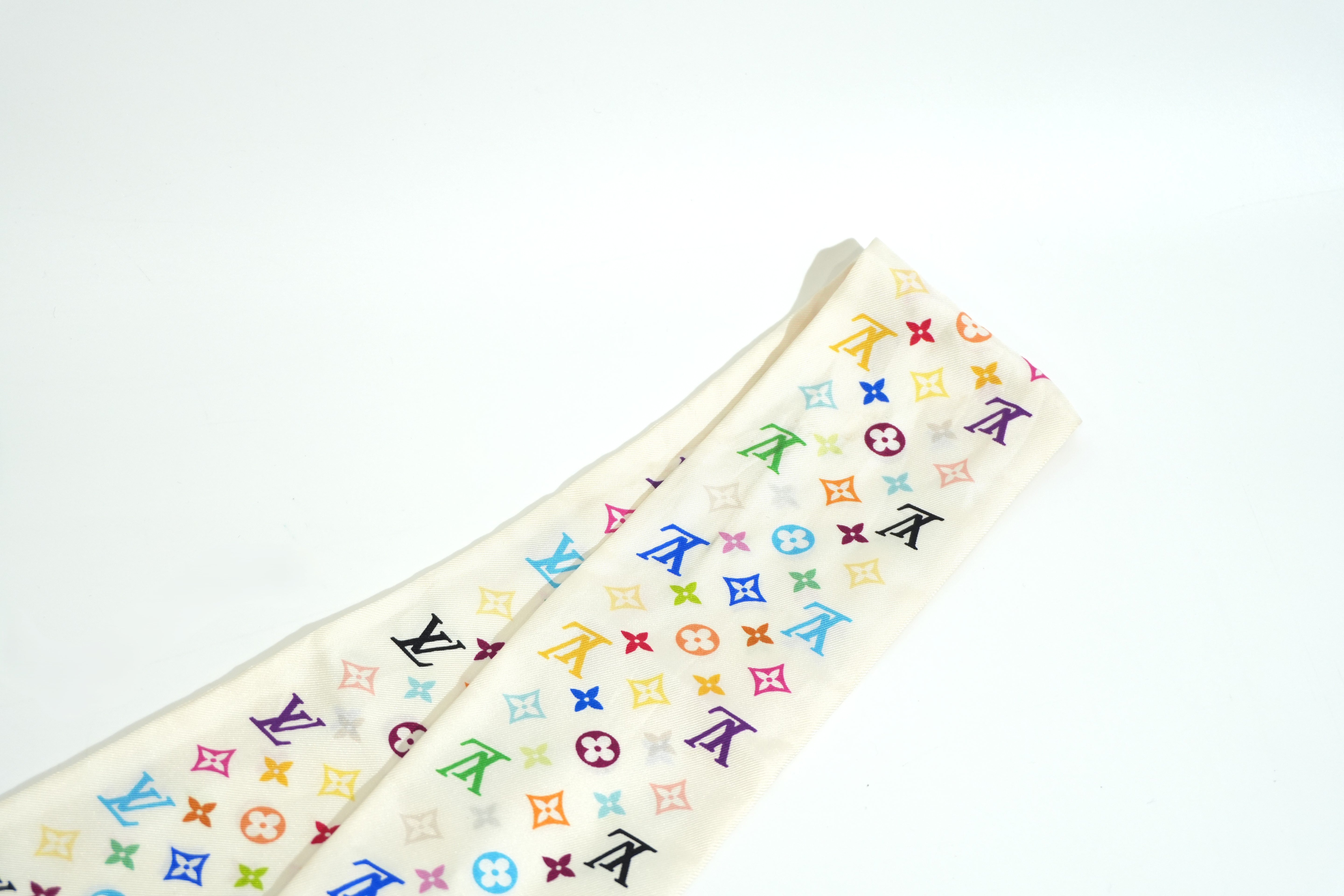 Pre-owned Louis Vuitton Silk Multicolor Twilly White